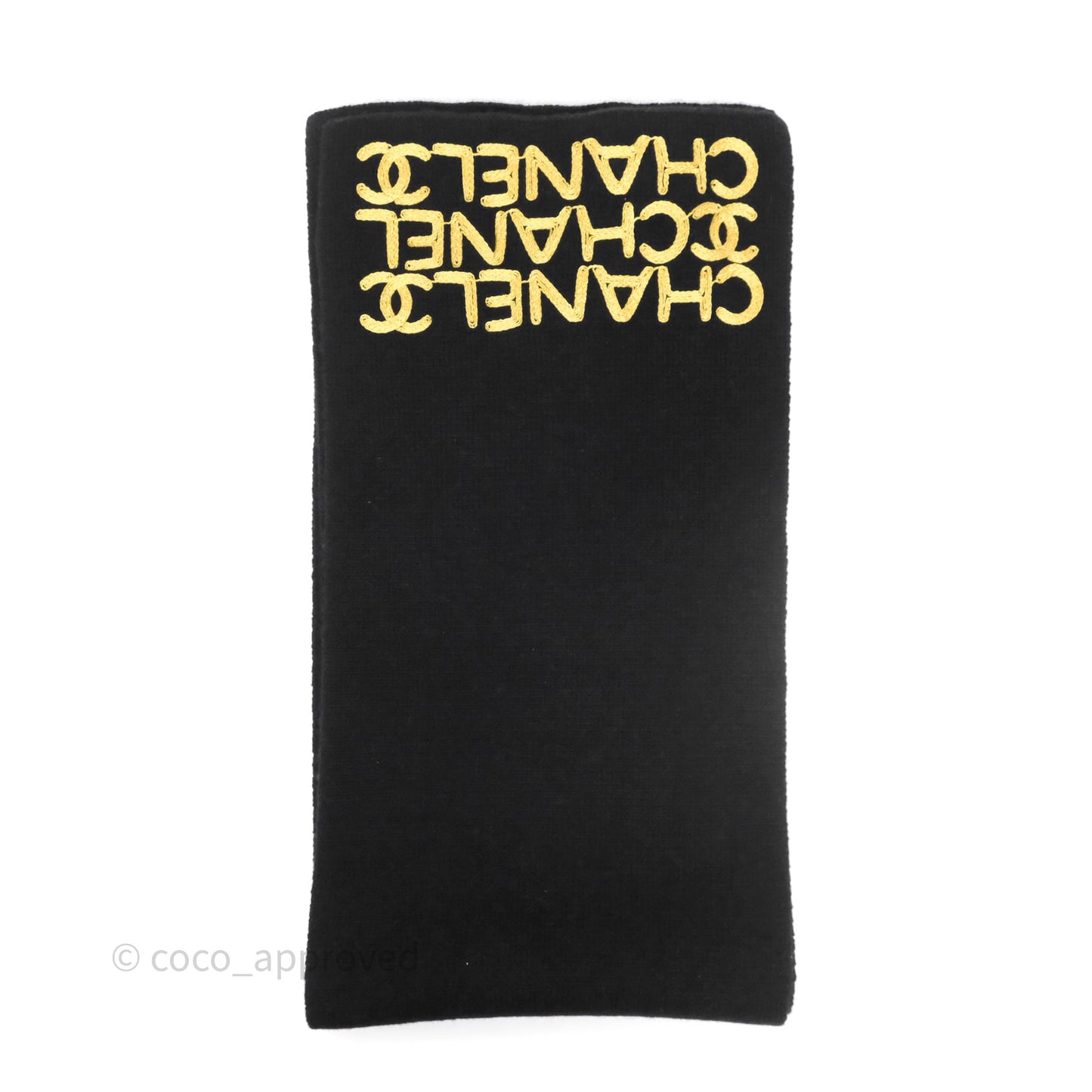 Chanel Gold Logo Wool Cashmere Scarf Black