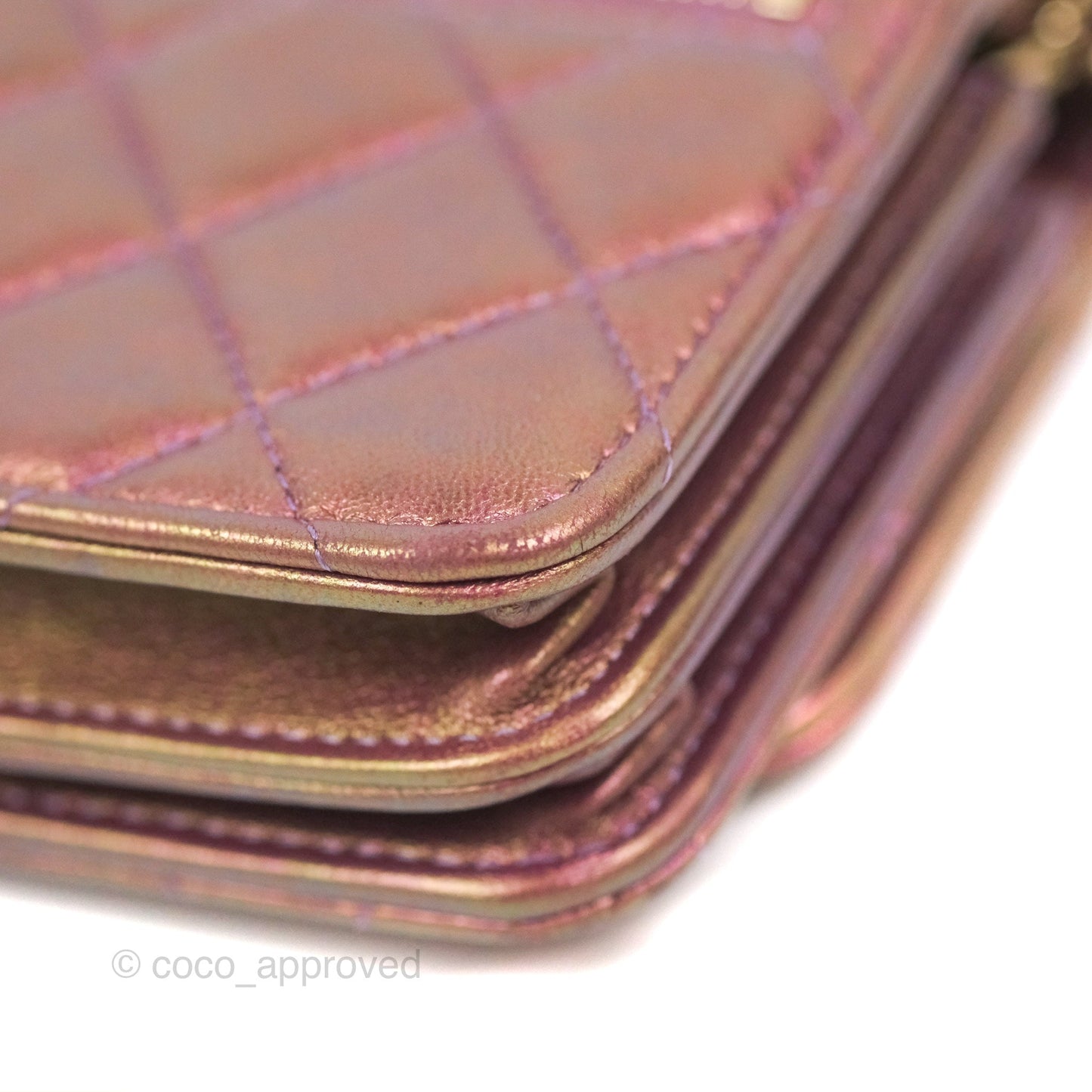 Chanel Quilted Mini Wallet on Chain WOC Iridescent Purple Gold Hardware