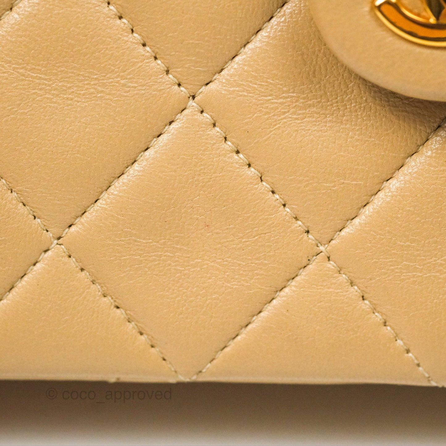 Chanel Vintage Square Flap Bag Beige Lambskin 24K Gold Hardware