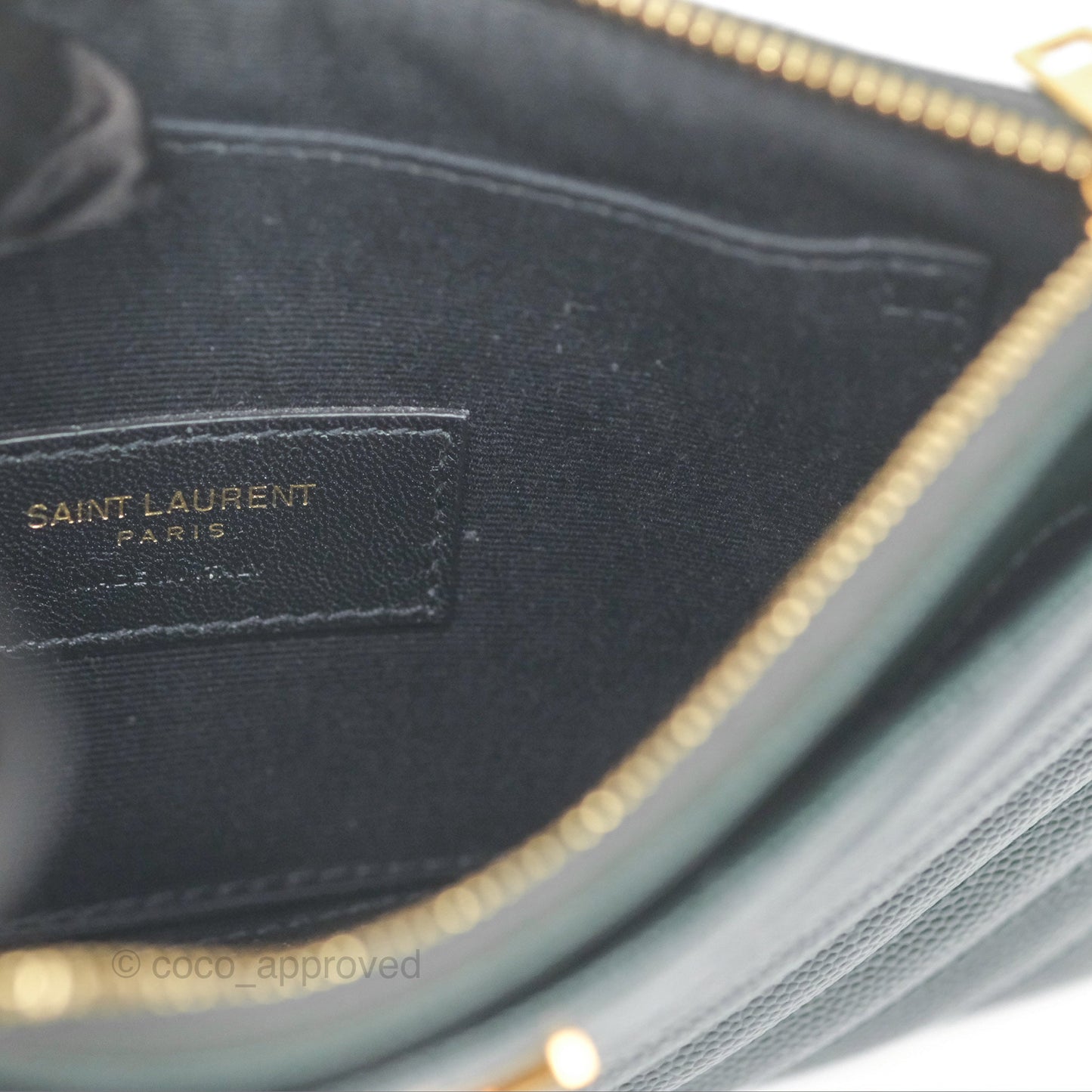 Saint Laurent Cassandre Matelasse Zipped Pouch Dark Green Gold Hardware