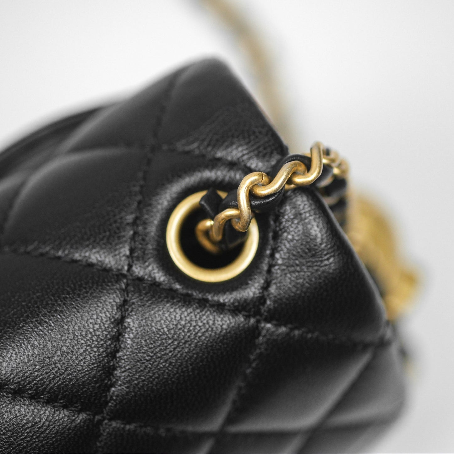 Chanel Pearl Crush Mini Square Quilted Black Lambskin Aged Gold Hardware