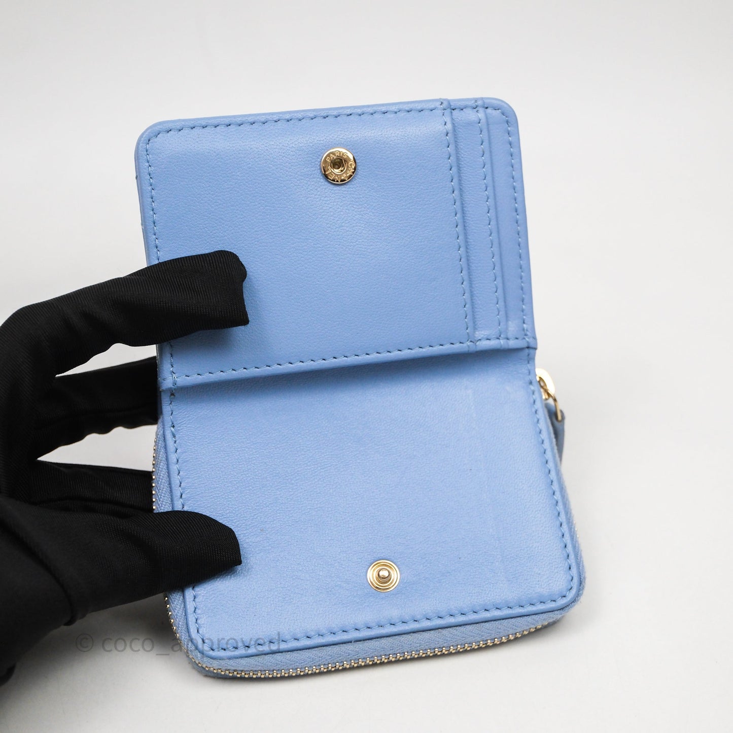 Chanel Classic Zipped Coin Purse Blue Lambskin Gold Hardware