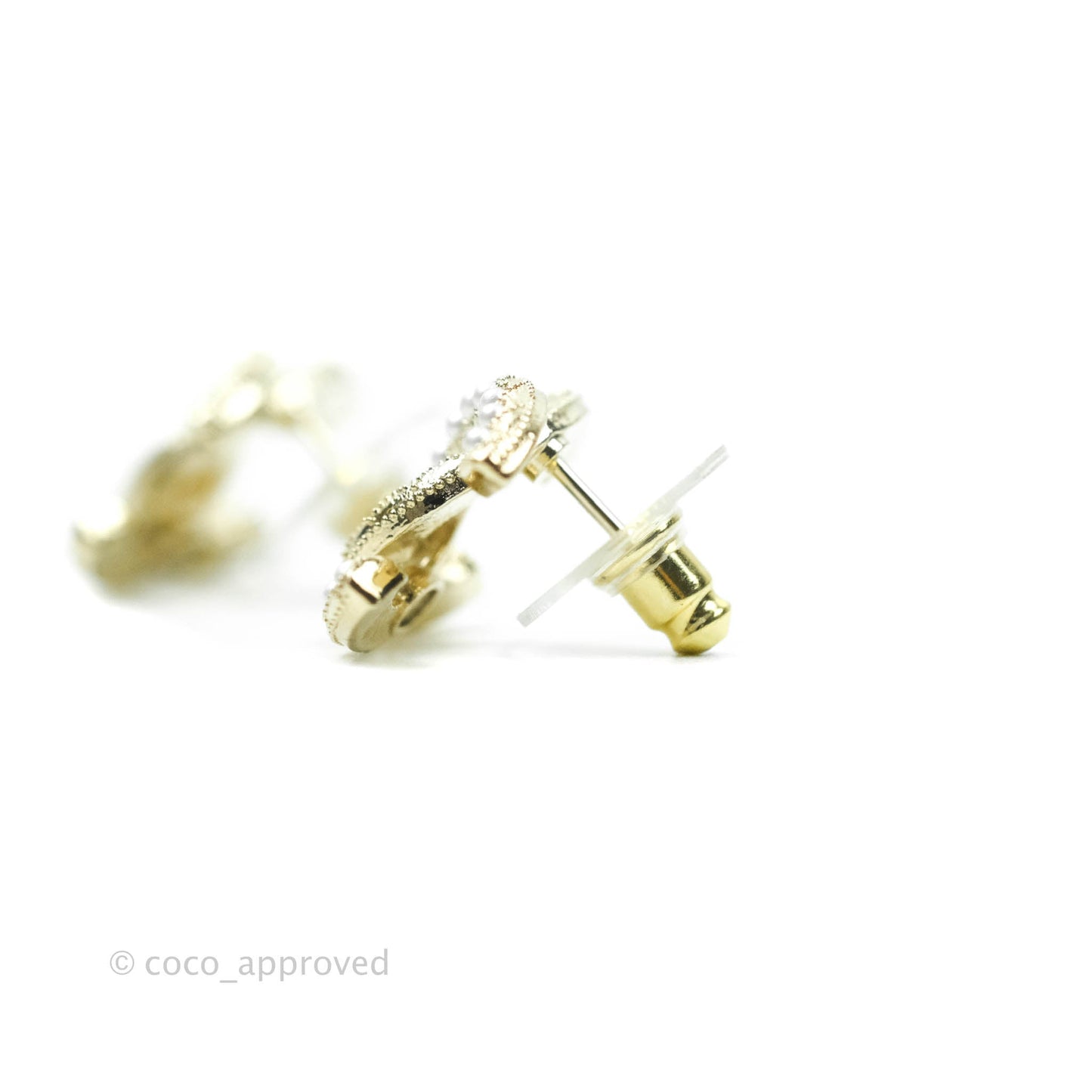 Chanel CC Pearl Crystal Earrings Gold Tone 21A