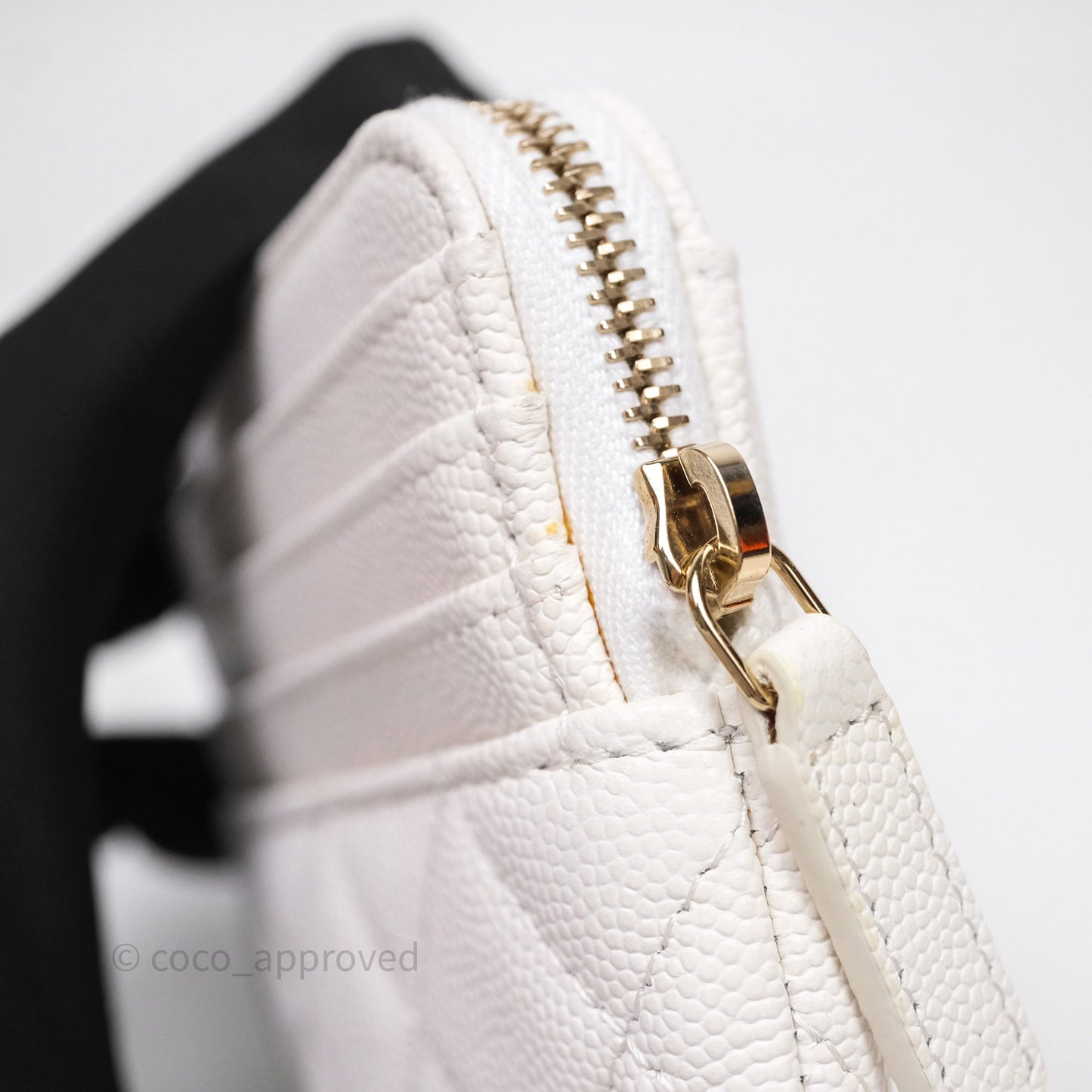 Chanel Quilted Classic Zip Card Holder Wallet White Caviar Gold Hardware