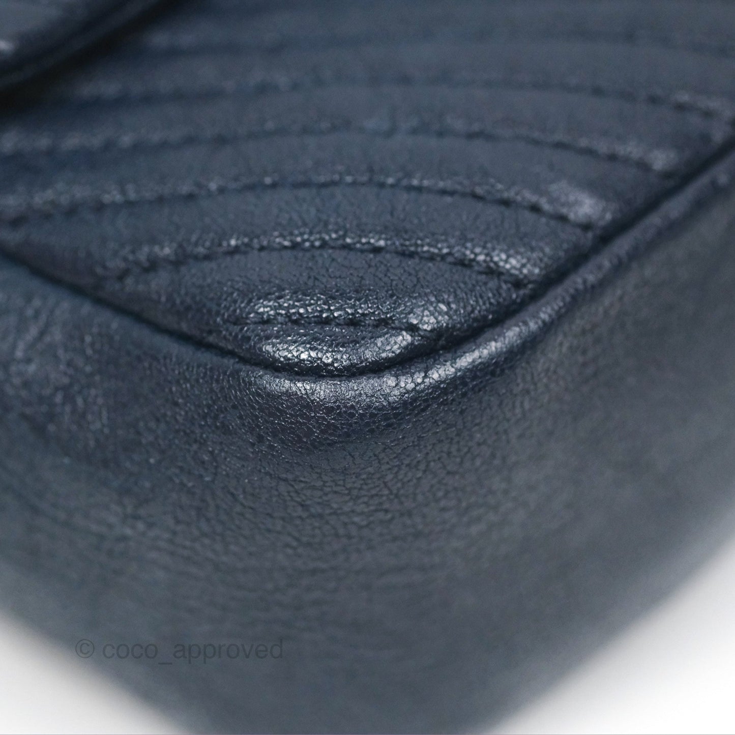 Chanel Small Chevron Surpique Flap Navy Calfskin Aged Gold Hardware