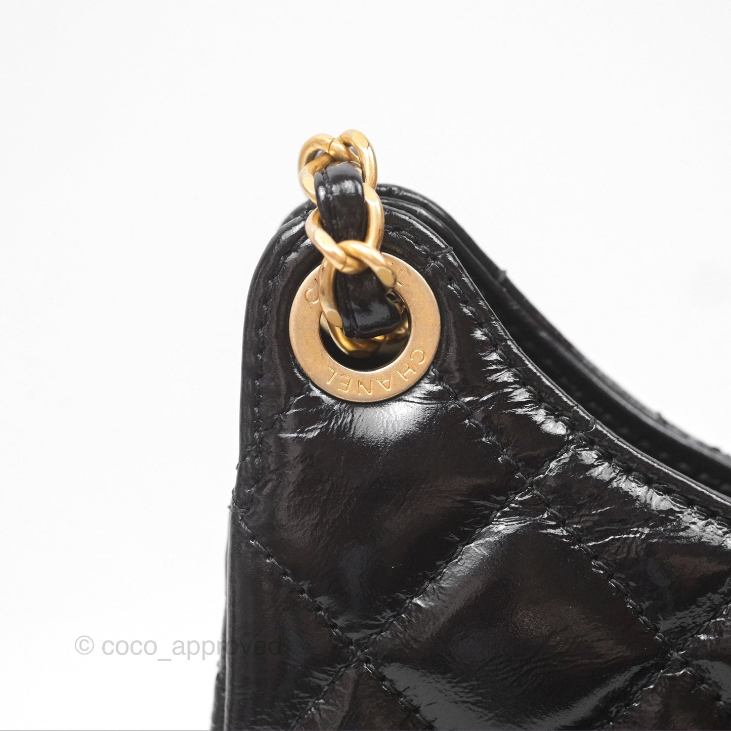 Chanel Medium Quilted Wavy CC Hobo Black Patent Aged Gold Hardware