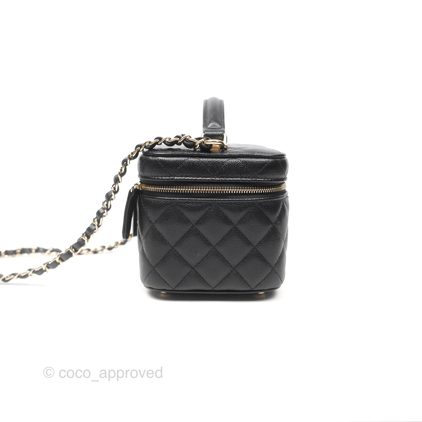 Chanel Quilted Top Handle Vanity Case Black Caviar Gold Hardware
