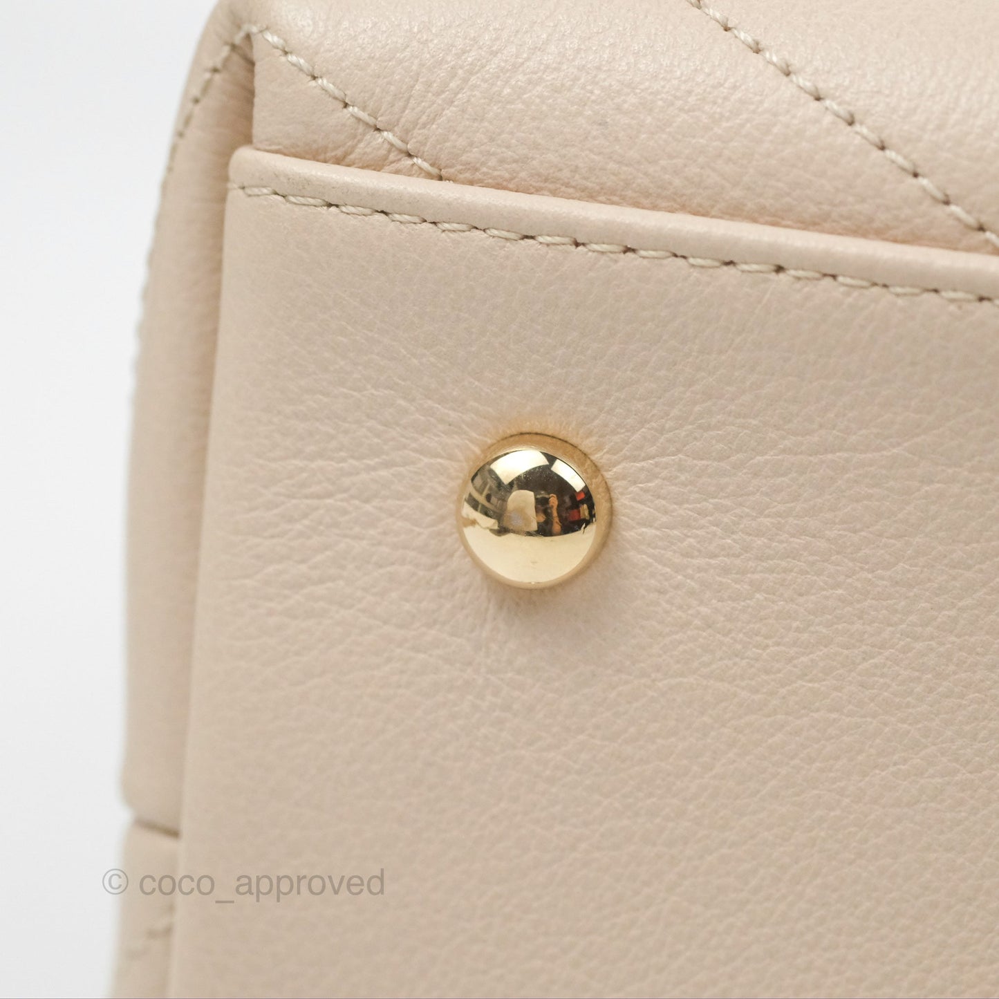 Chanel Large Chevron Chic Top Handle Bag Light Beige Grained Calfskin Gold Hardware