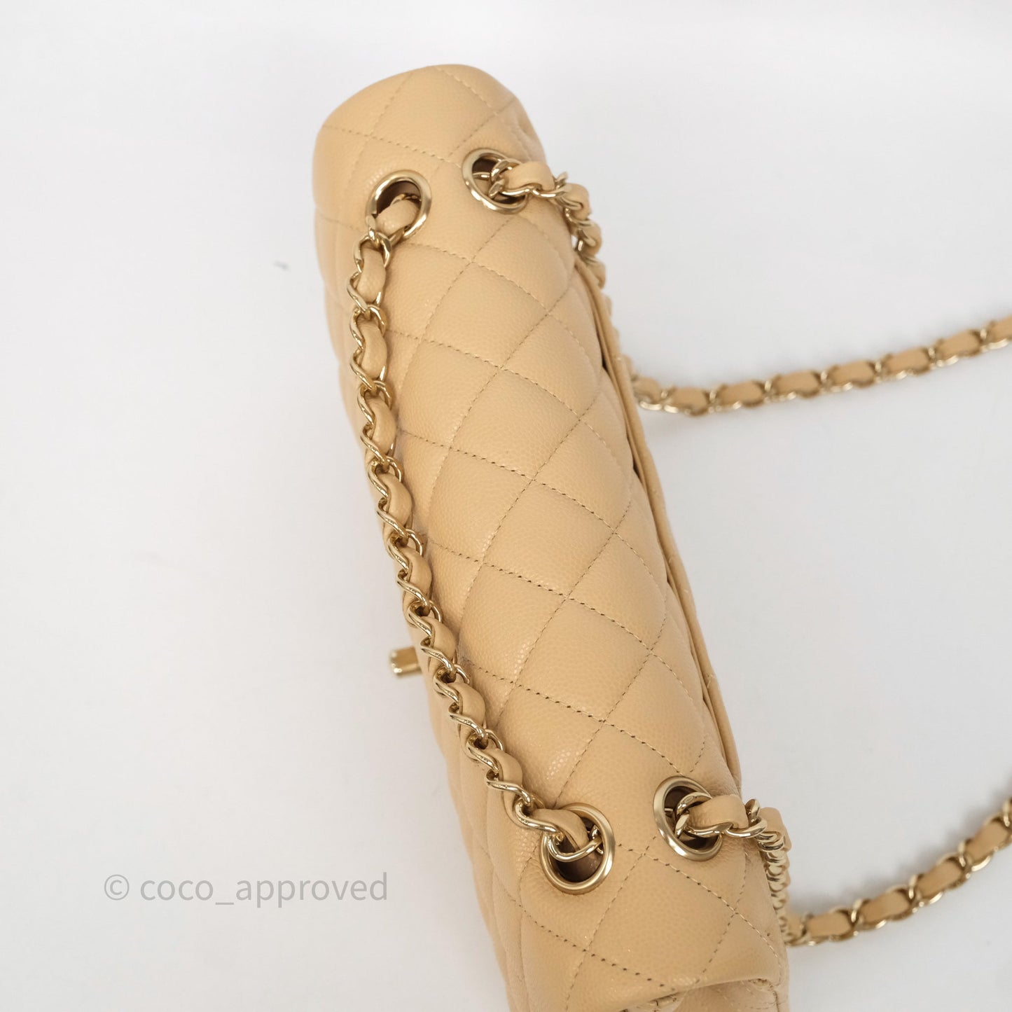 Chanel Classic M/L Medium Flap Quilted Beige Caviar Gold Hardware