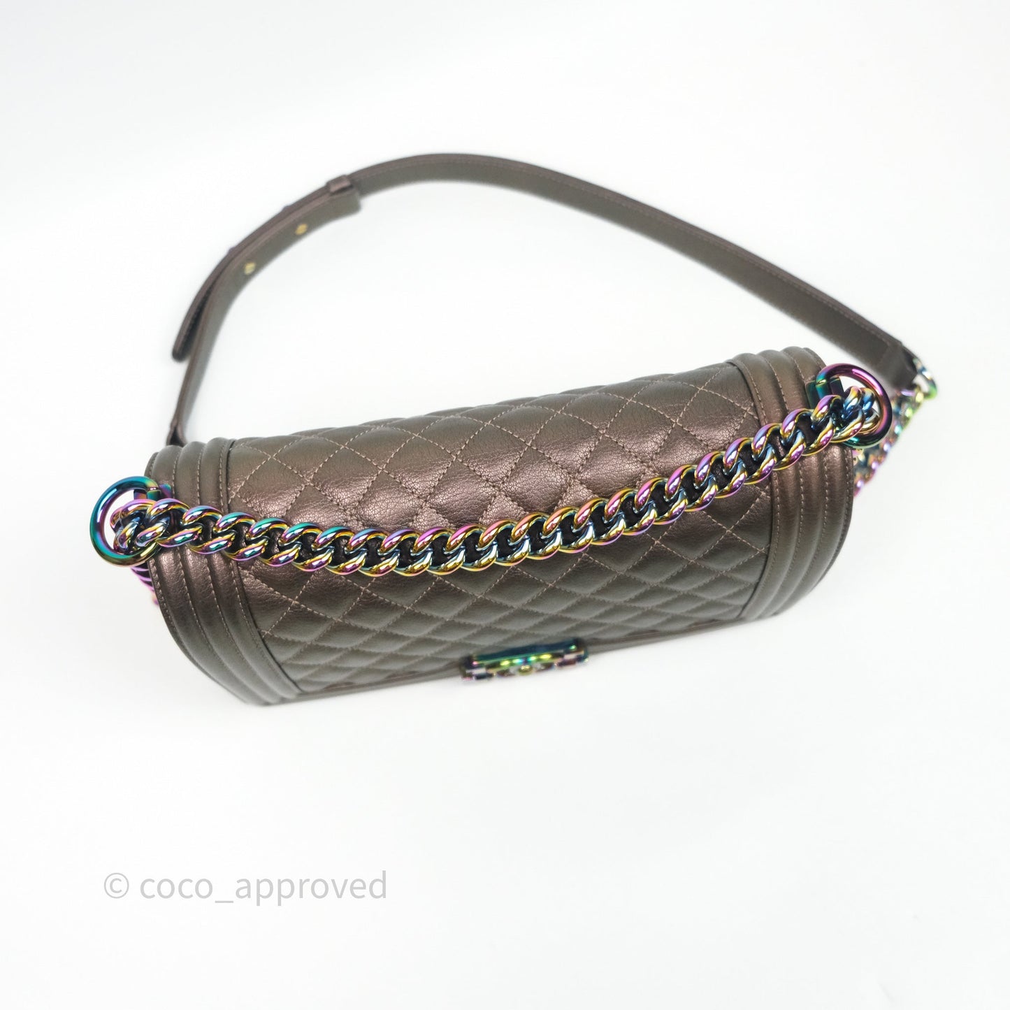 Chanel Quilted Medium Boy Iridescent Bronze Goatskin Rainbow Hardware