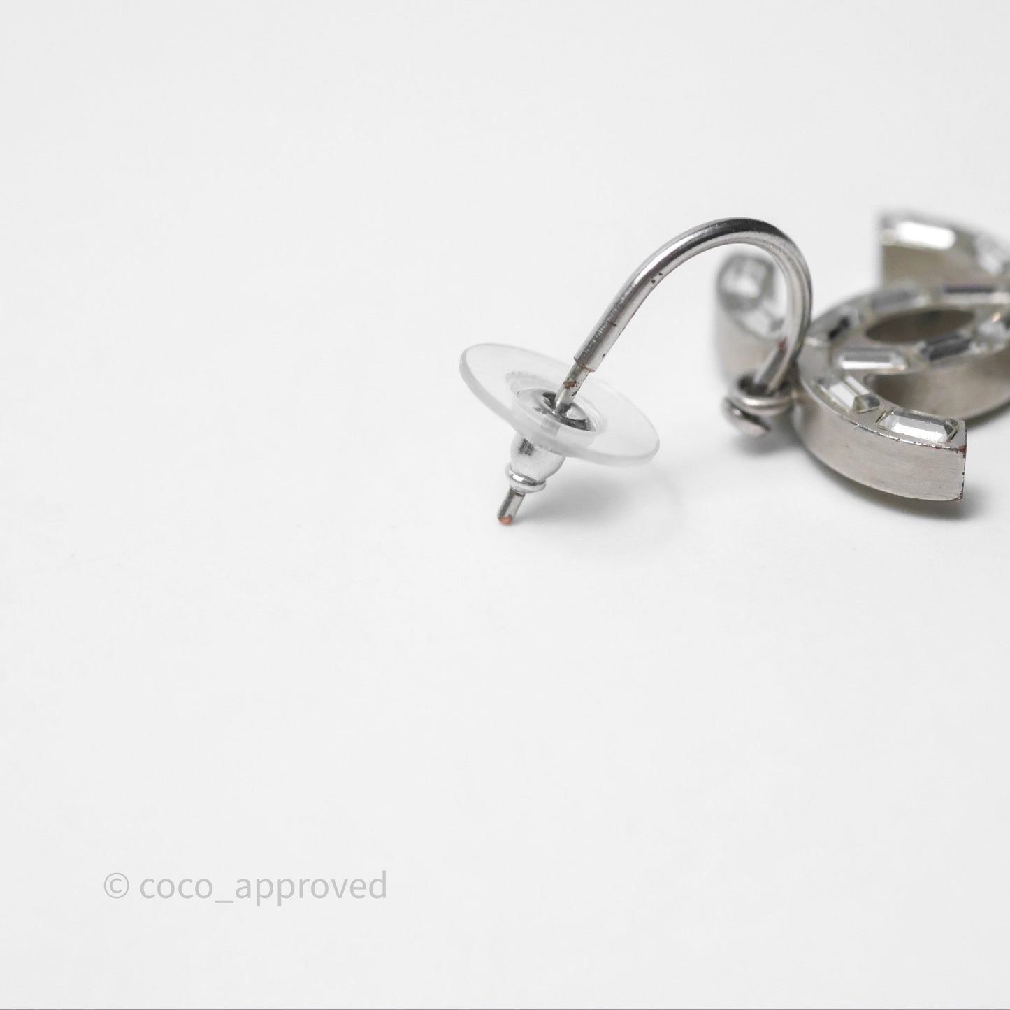 Chanel CC Crystal Drop Earrings Silver Tone 12C