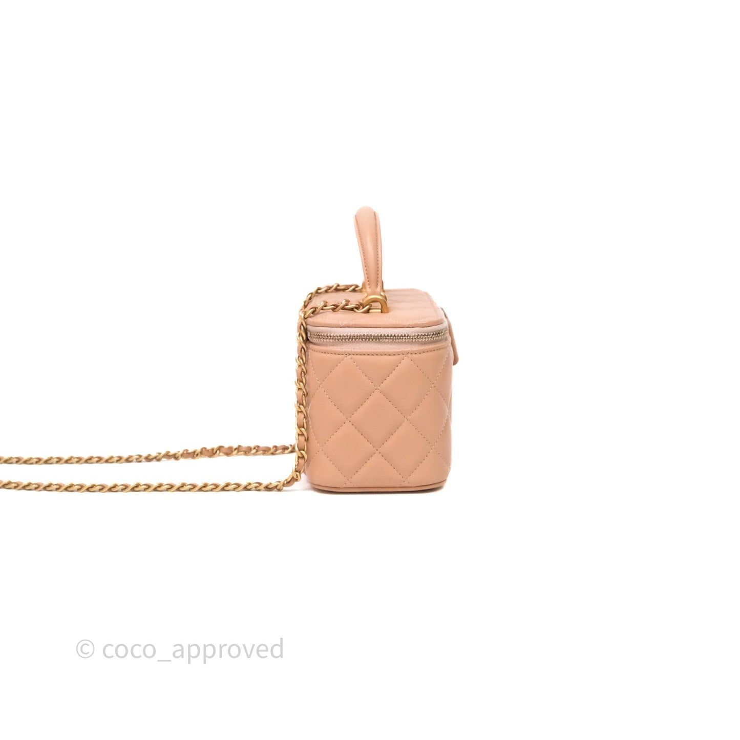 Chanel Vanity Rectangular Top Handle Beige Lambskin Aged Gold Hardware
