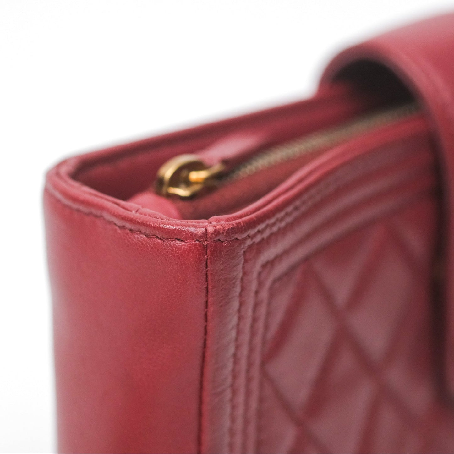 Chanel Quilted Boy Coin Case Dark Red Aged Gold Hardware