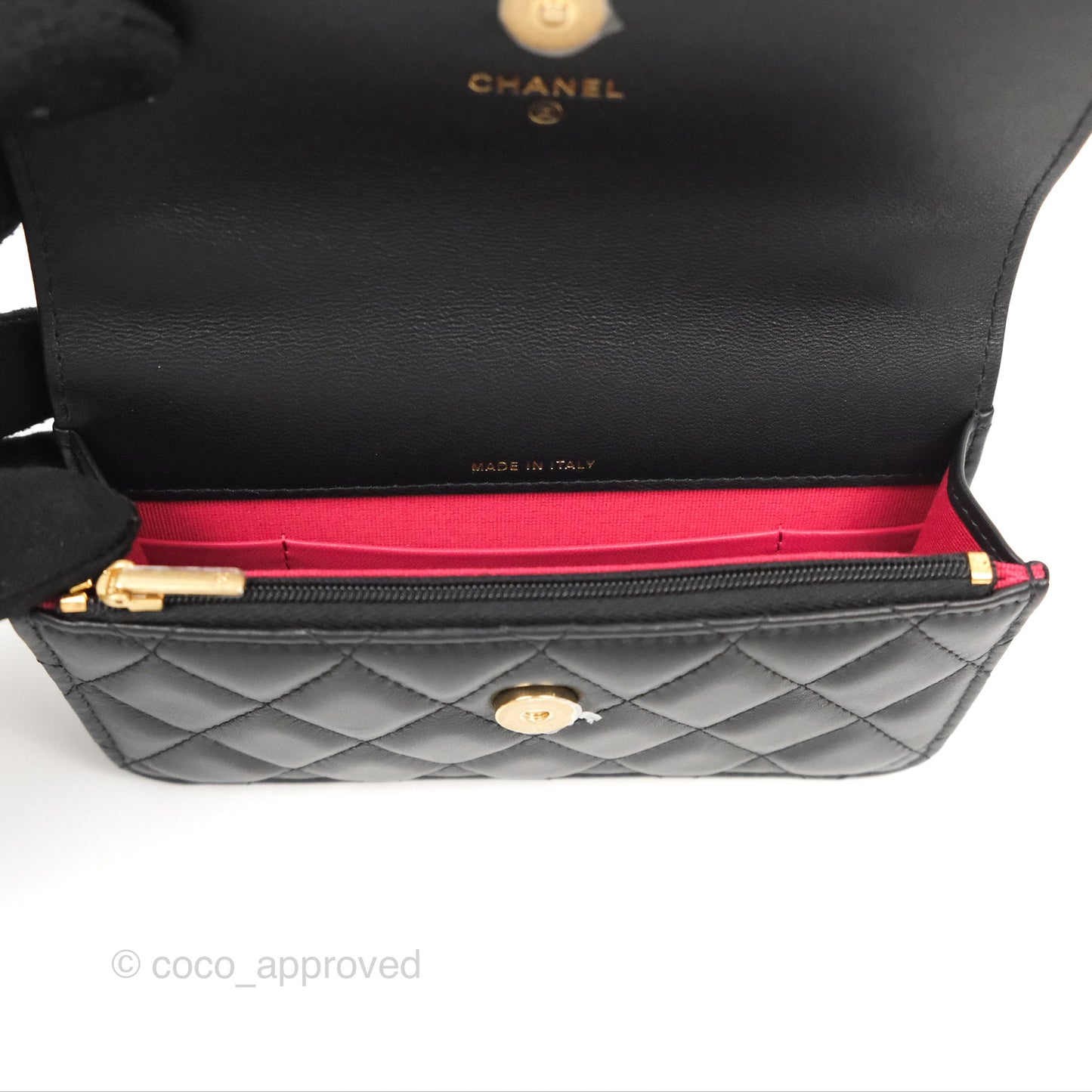 Chanel Mini WOC Phone Holder with Camellia Adjustable Chain Black Lambskin