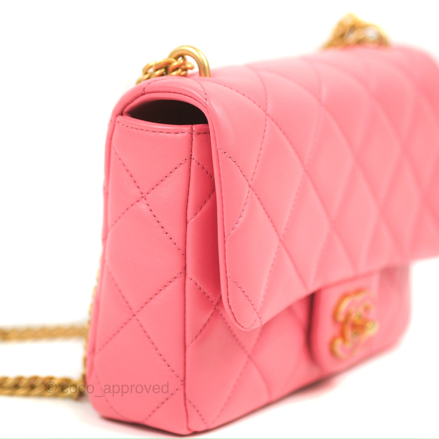 Chanel Quilted Pending CC Enamel Flap Pink Lambskin Aged Gold Hardware 22P