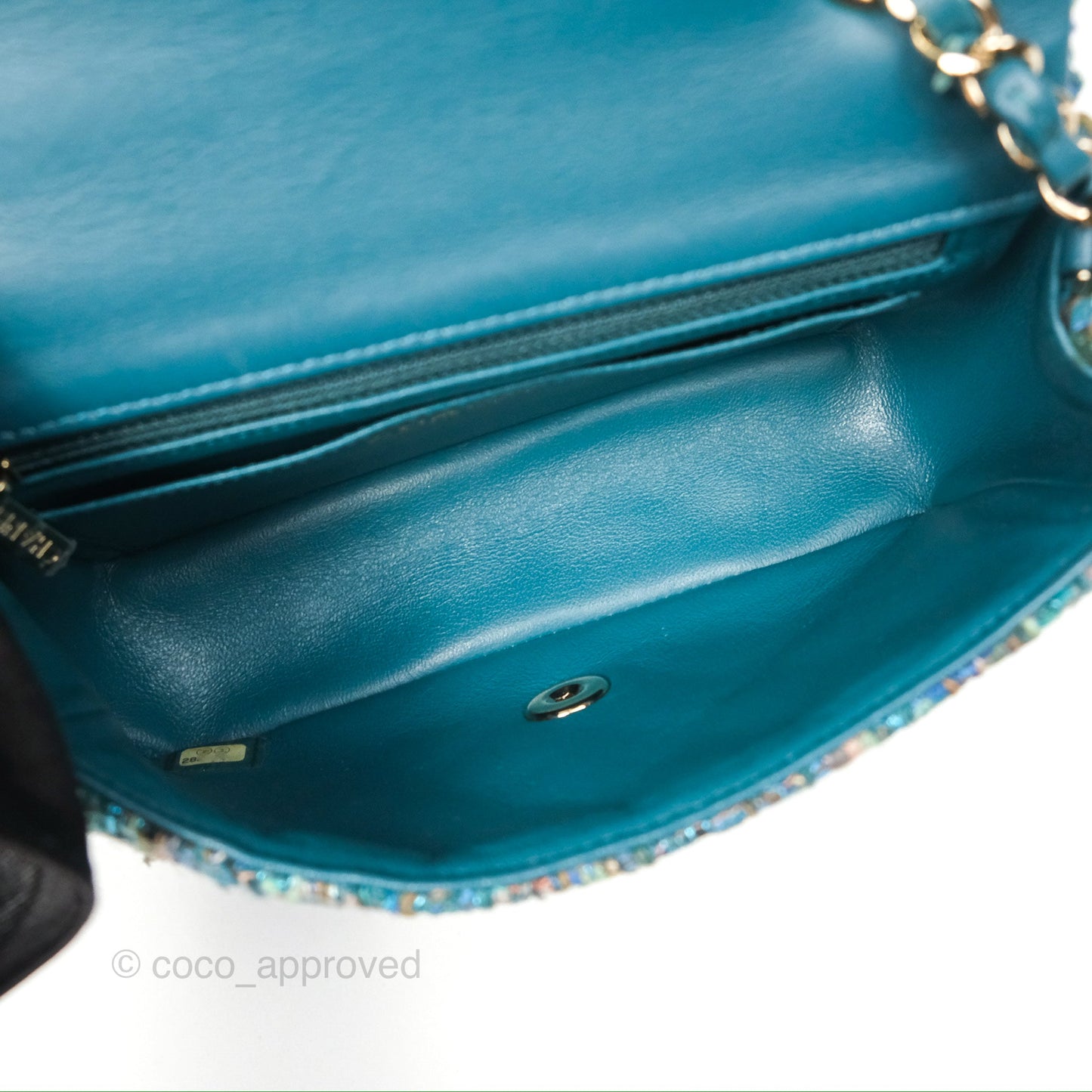 Chanel Mini Rectangular Flap Teal Tweed Gold Hardware