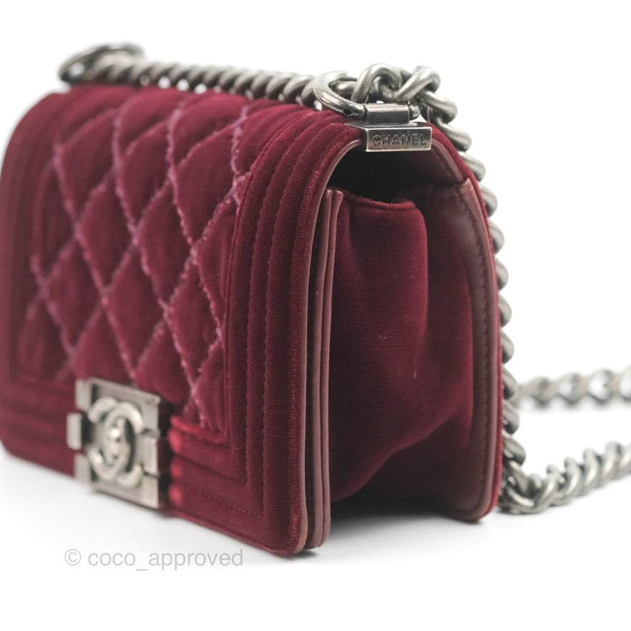 Chanel Small Boy Burgundy Velvet Ruthenium Hardware