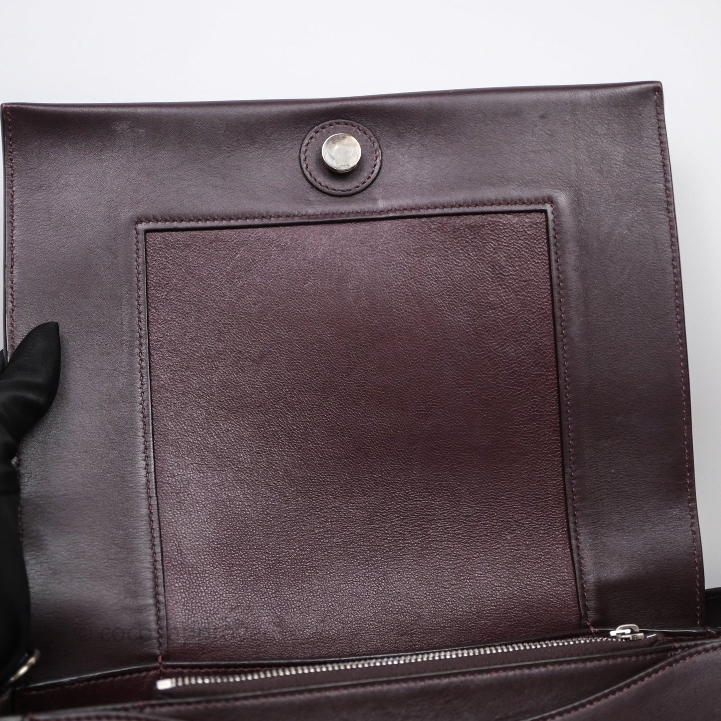 Celine Medium Frame Bag Burgundy / Pearl Blue Calfskin Silver Hardware