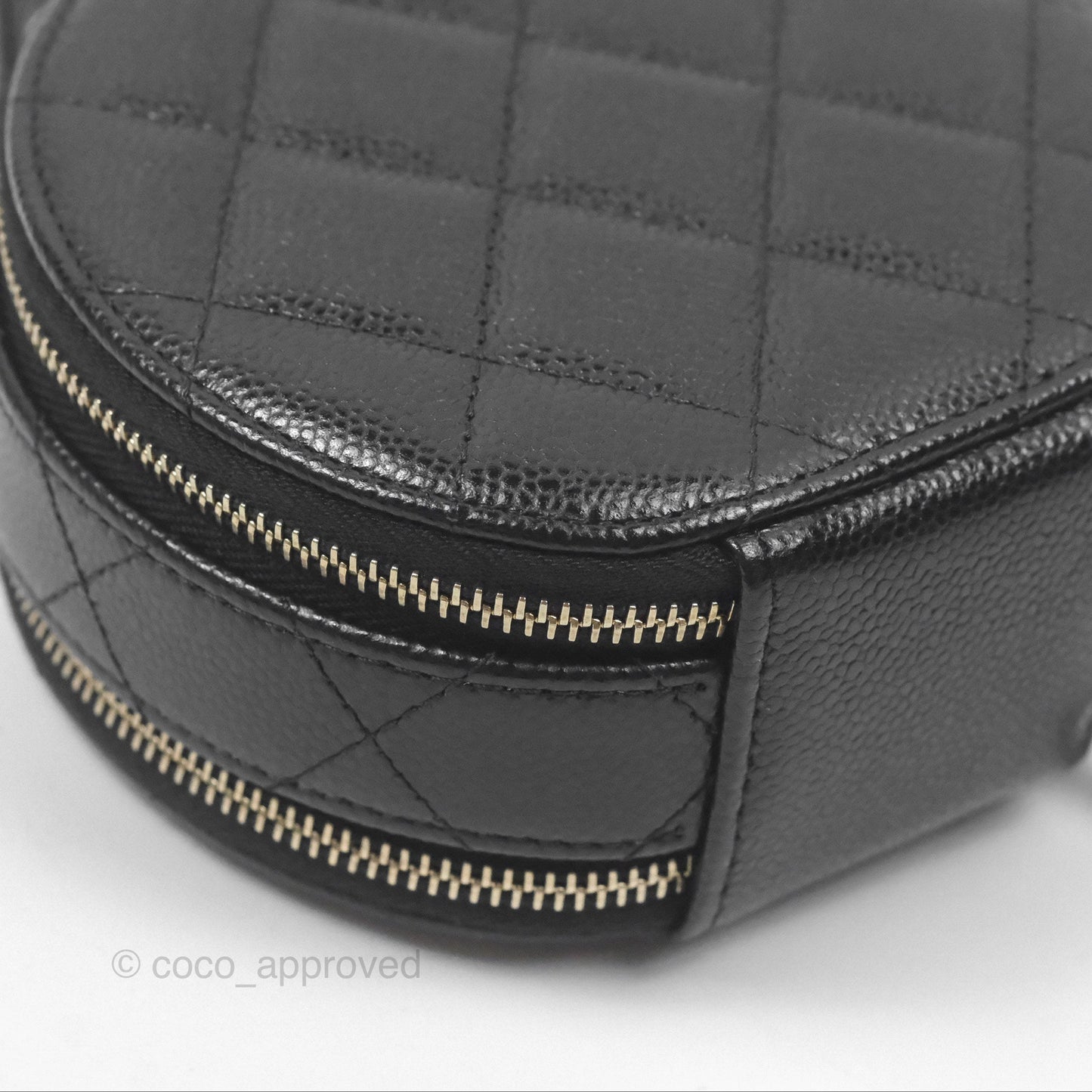 Chanel Mini Round Vanity Bag Handle With Care Black Caviar Gold Hardware