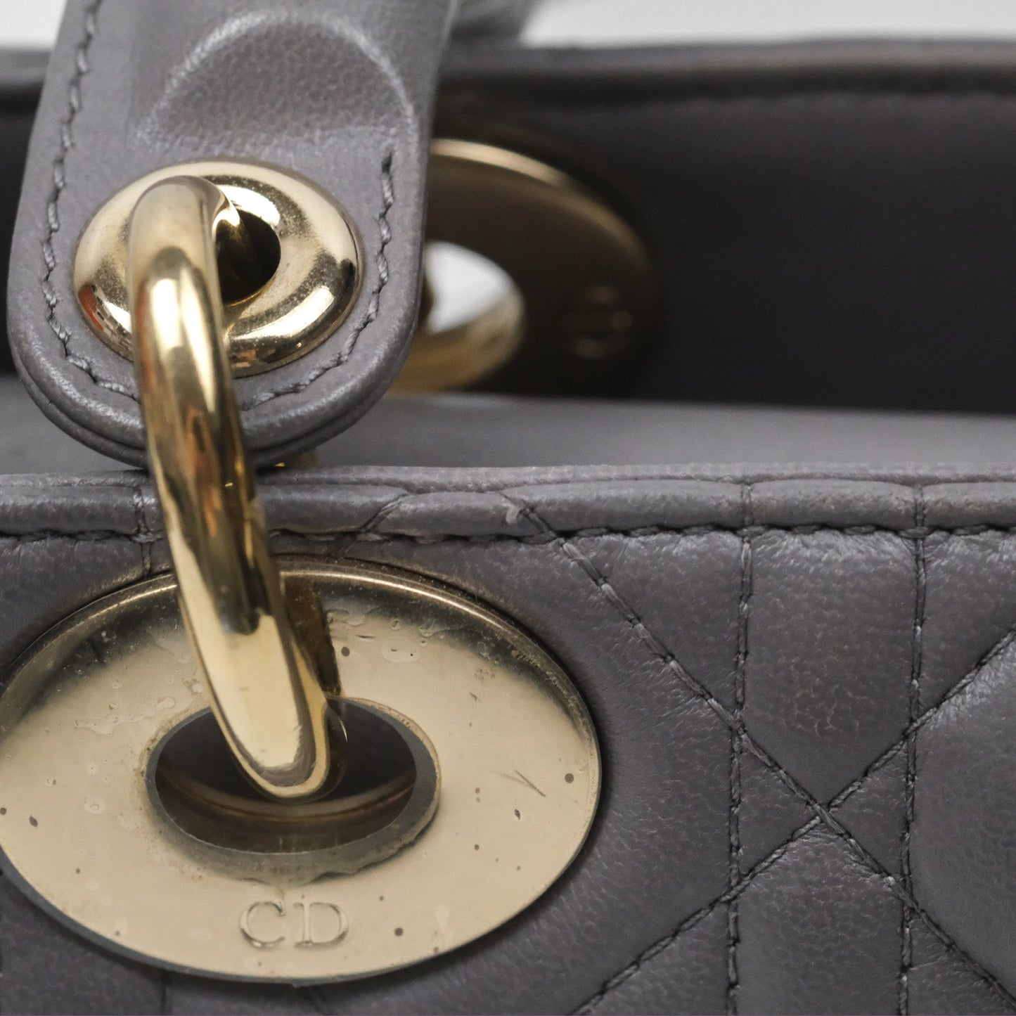 Christian Dior Mini Lady Dior Grey Lambskin Cannage Gold Hardware