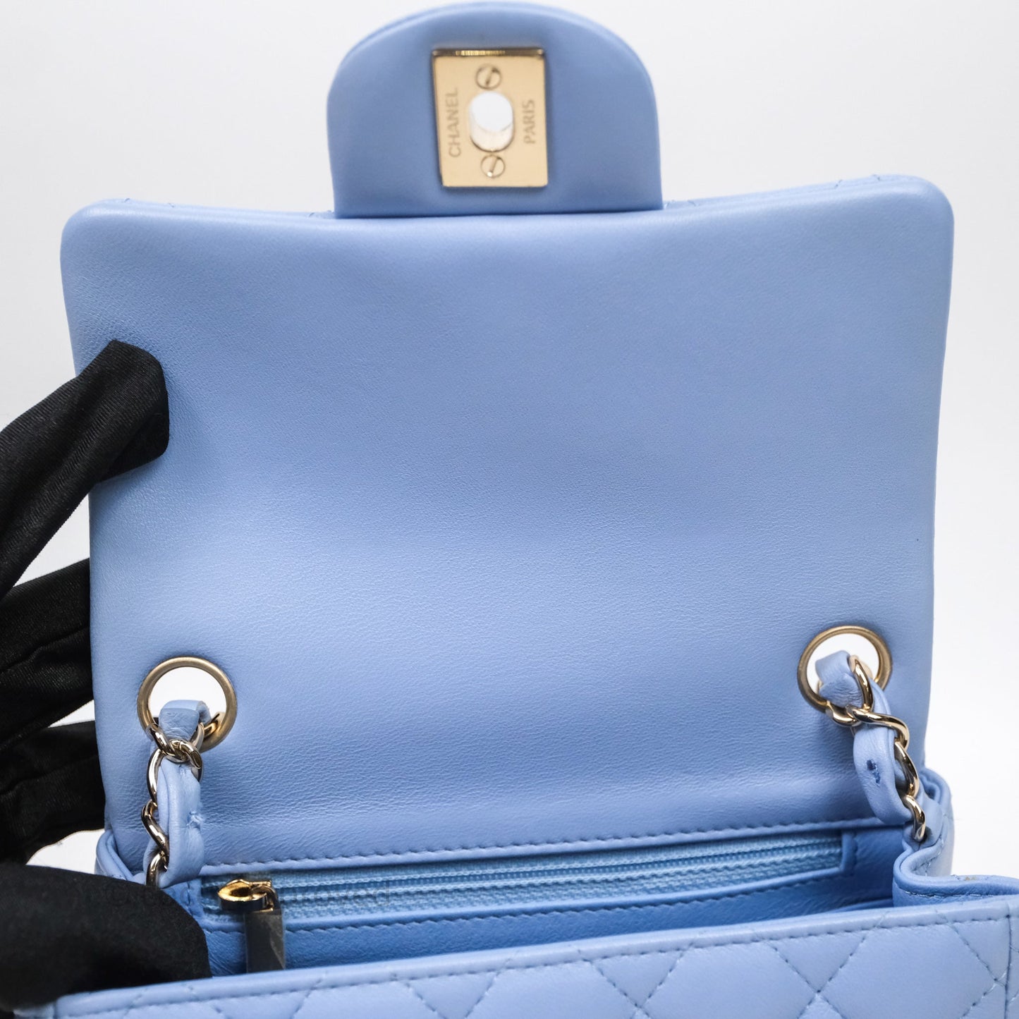 Chanel Mini Square Quilted Sky Blue Lambskin Gold Hardware
