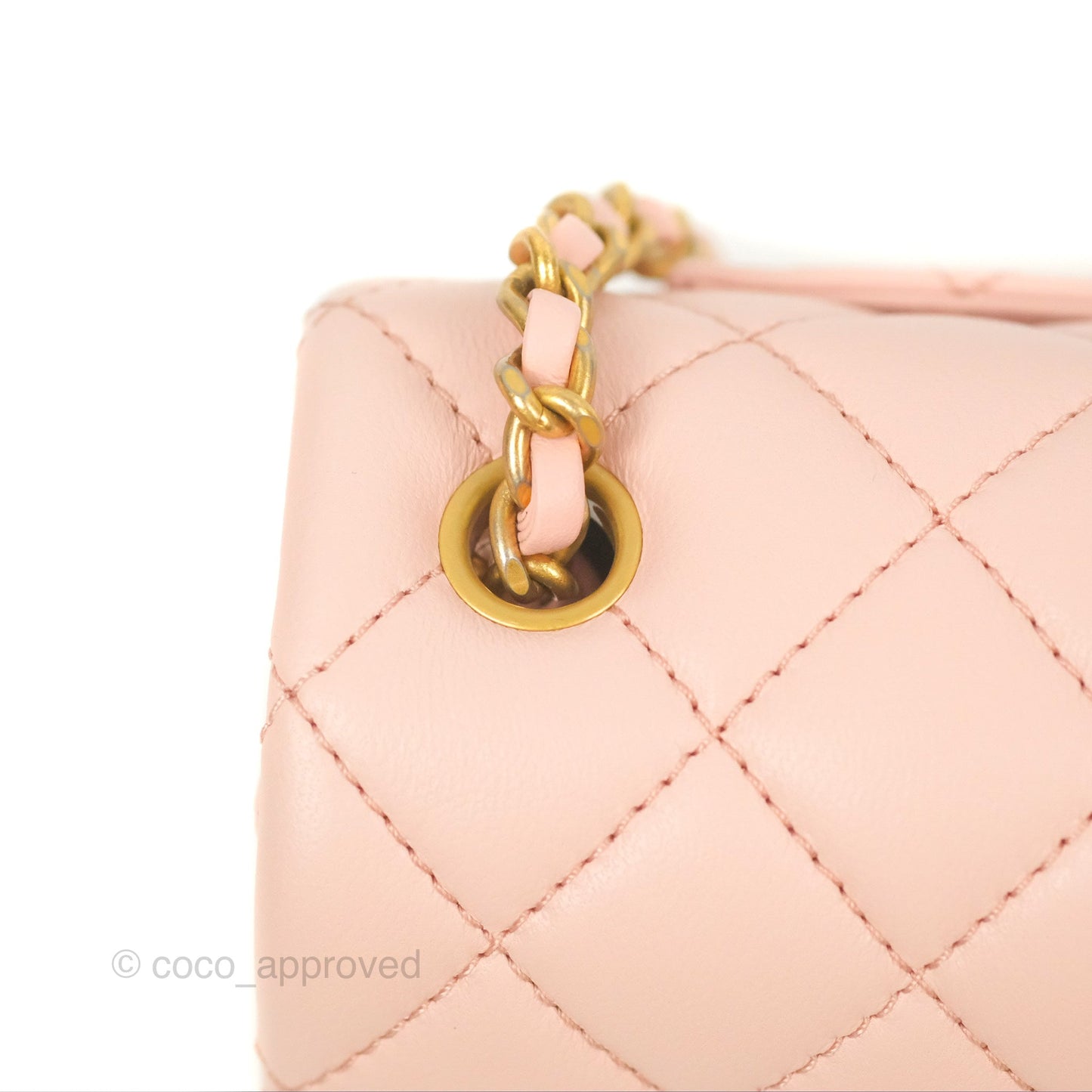 Chanel Pearl Crush Mini Rectangular Light Pink Lambskin Aged Gold Hardware