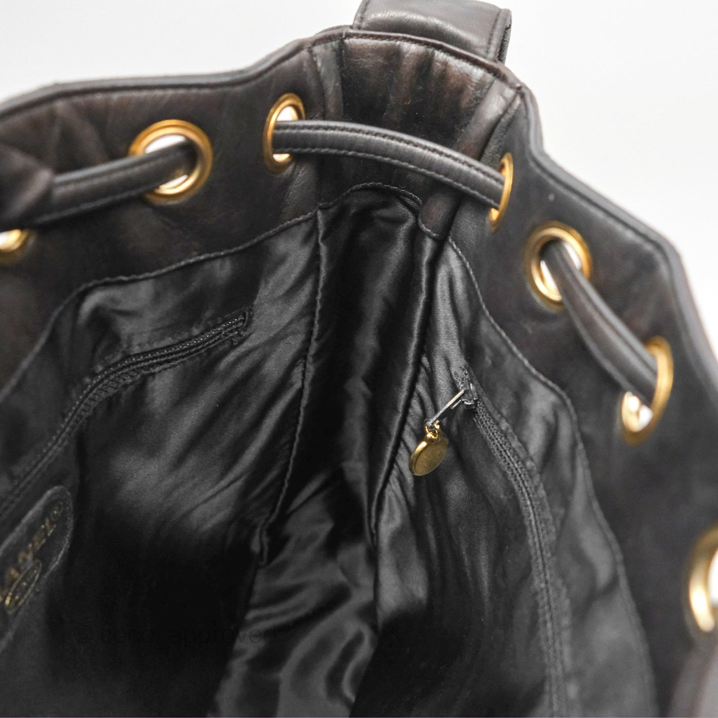 Chanel Vintage Drawstring Bucket Bag Black Lambskin Gold Hardware