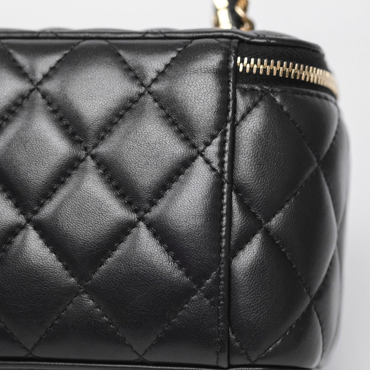 Chanel Crystals Top Handle Vanity Rectangular Black Lambskin Gold Hardware
