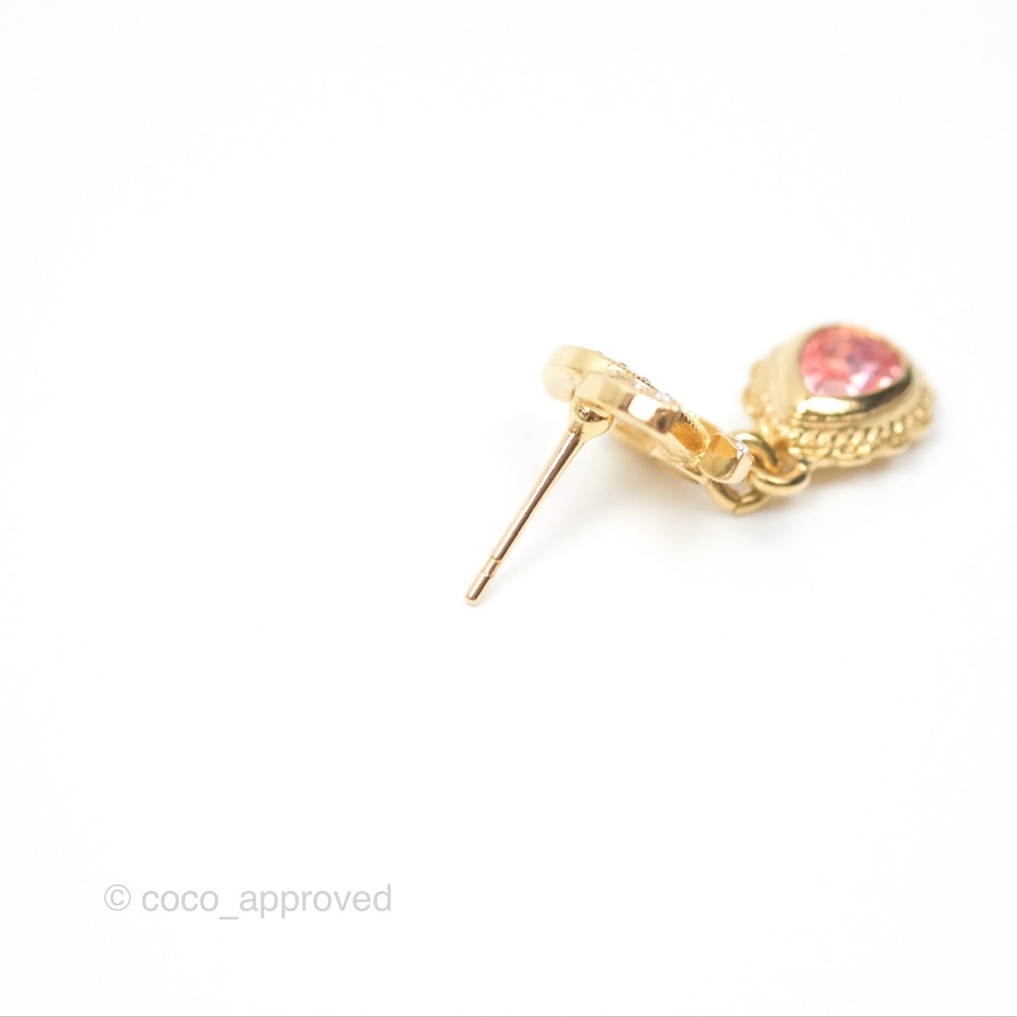 Chanel CC Crystal Pink Tear Resin Drop Earrings Gold Tone 22K