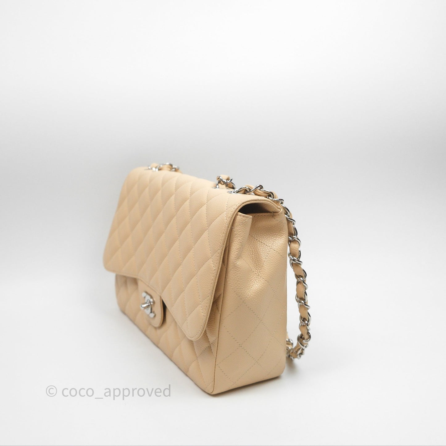 Chanel Jumbo Single Flap Beige Caviar Silver Hardware