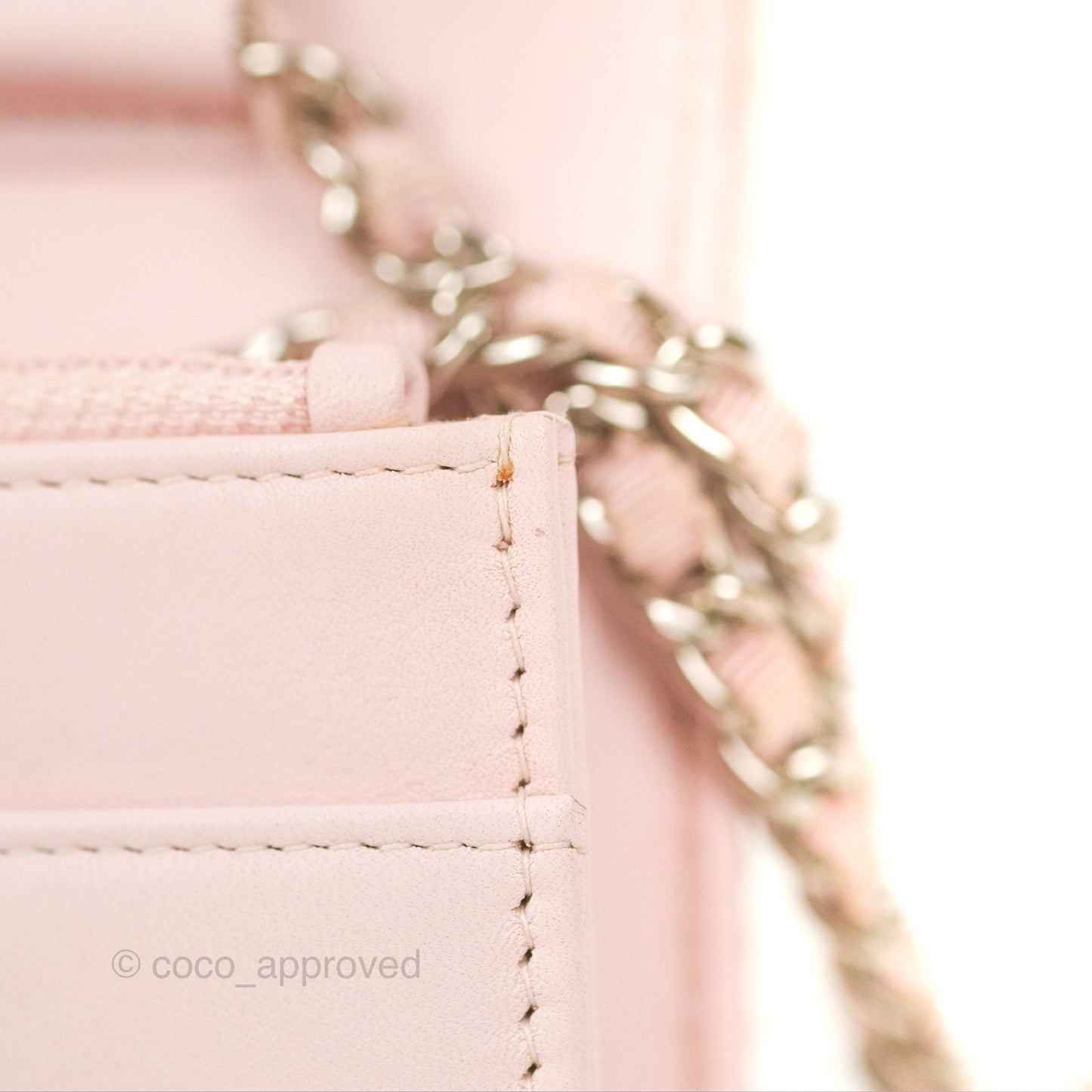 Chanel Deauville Wallet On Chain WOC Pink Canvas Silver Hardware