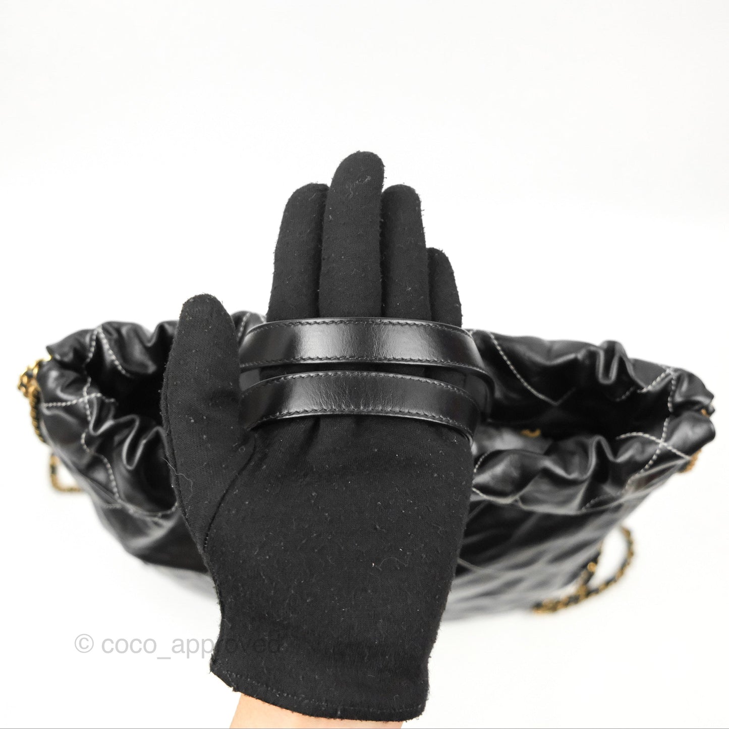 Chanel 22 Medium Shiny Calfskin Quilted Backpack Black