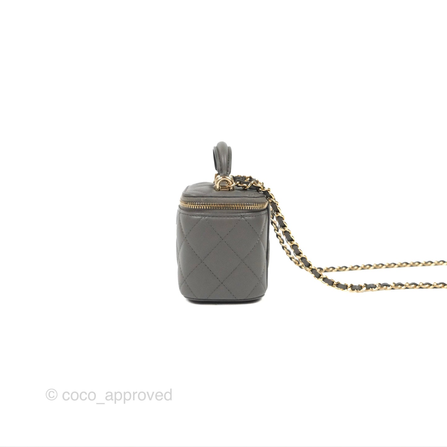 Chanel Mini Top Handle Vanity With Chain Dark Grey Lambskin Gold Hardware