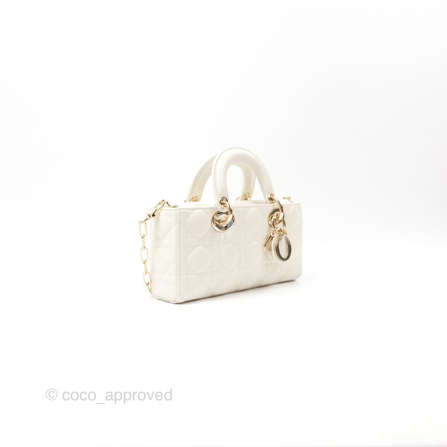 Dior Small Lady D-Joy Bag Ivory White Lambskin Cannage Gold Hardware