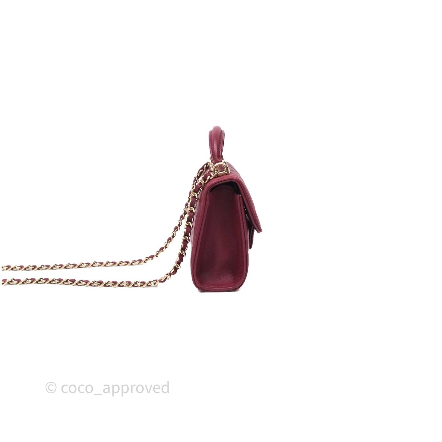Chanel Mini Top Handle Flap Bag Red Lambskin Gold Hardware