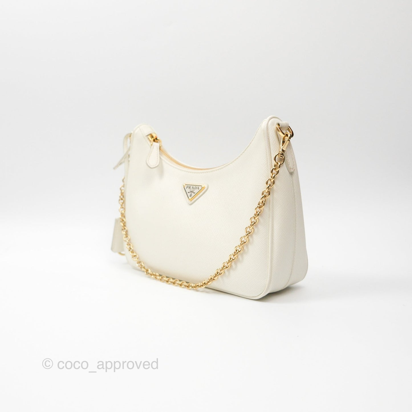 Prada Re-Edition 2005 Ivory White Saffiano Leather Bag Gold Hardware