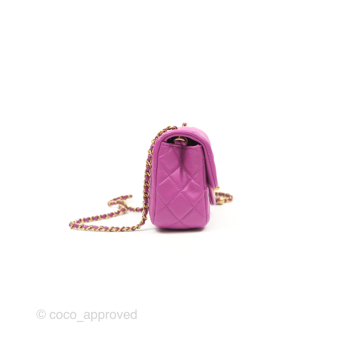 Chanel Mini Rectangular Pearl Crush Quilted Purple Lambskin Aged Gold Hardware