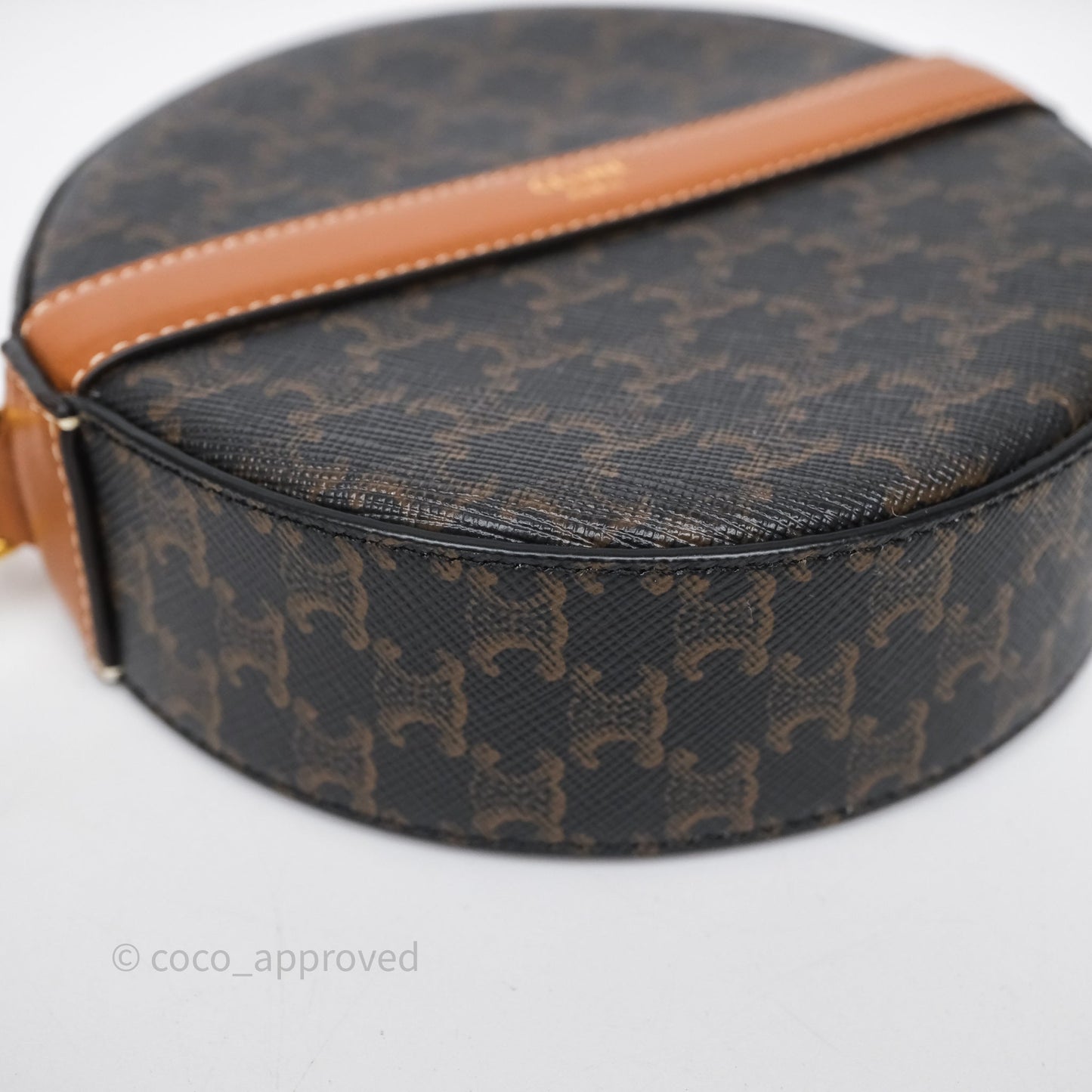 Celine Round Purse on Strap Triomphe Canvas Tan