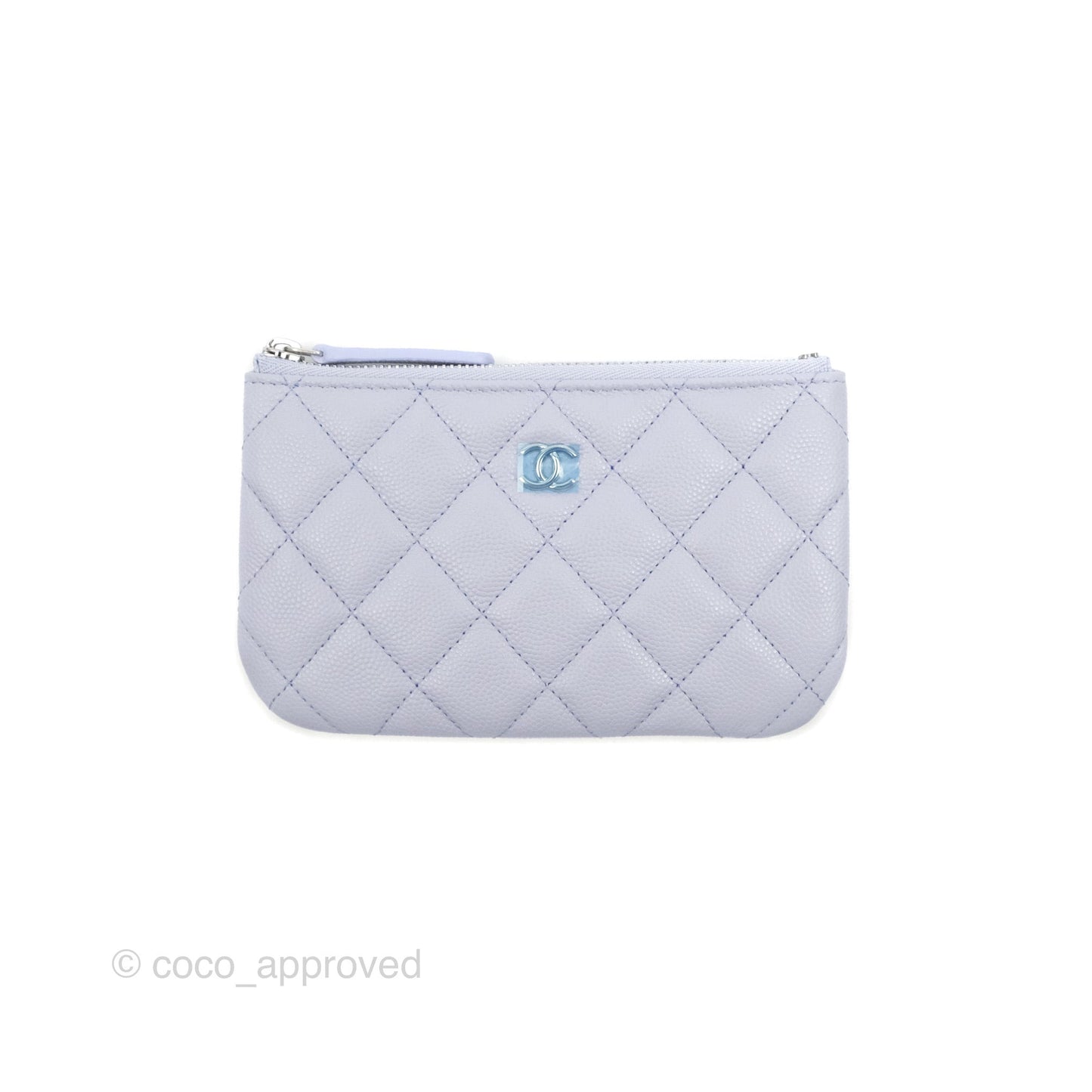 Chanel Classic Mini Quilted O Case Lilac Caviar Silver Hardware