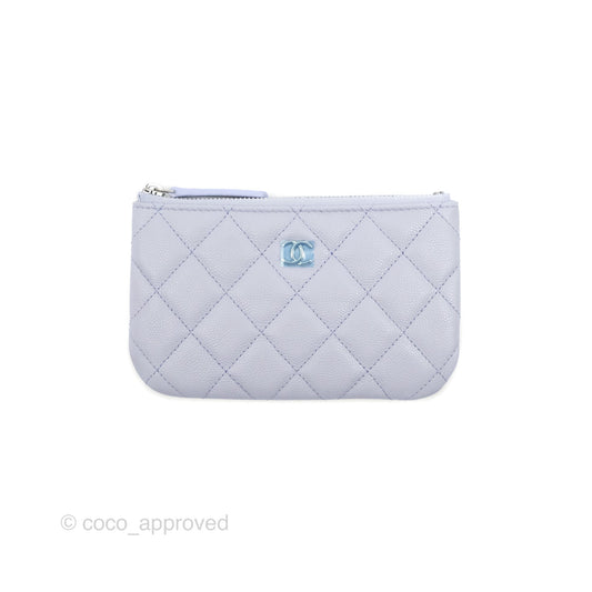 Chanel Classic Mini Quilted O Case Lilac Caviar Silver Hardware
