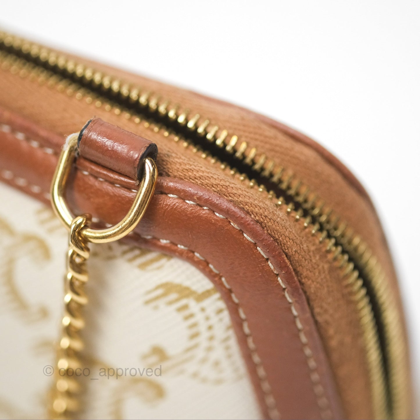 Celine Clutch With Chain Triomphe Canvas Lambskin White/Tan