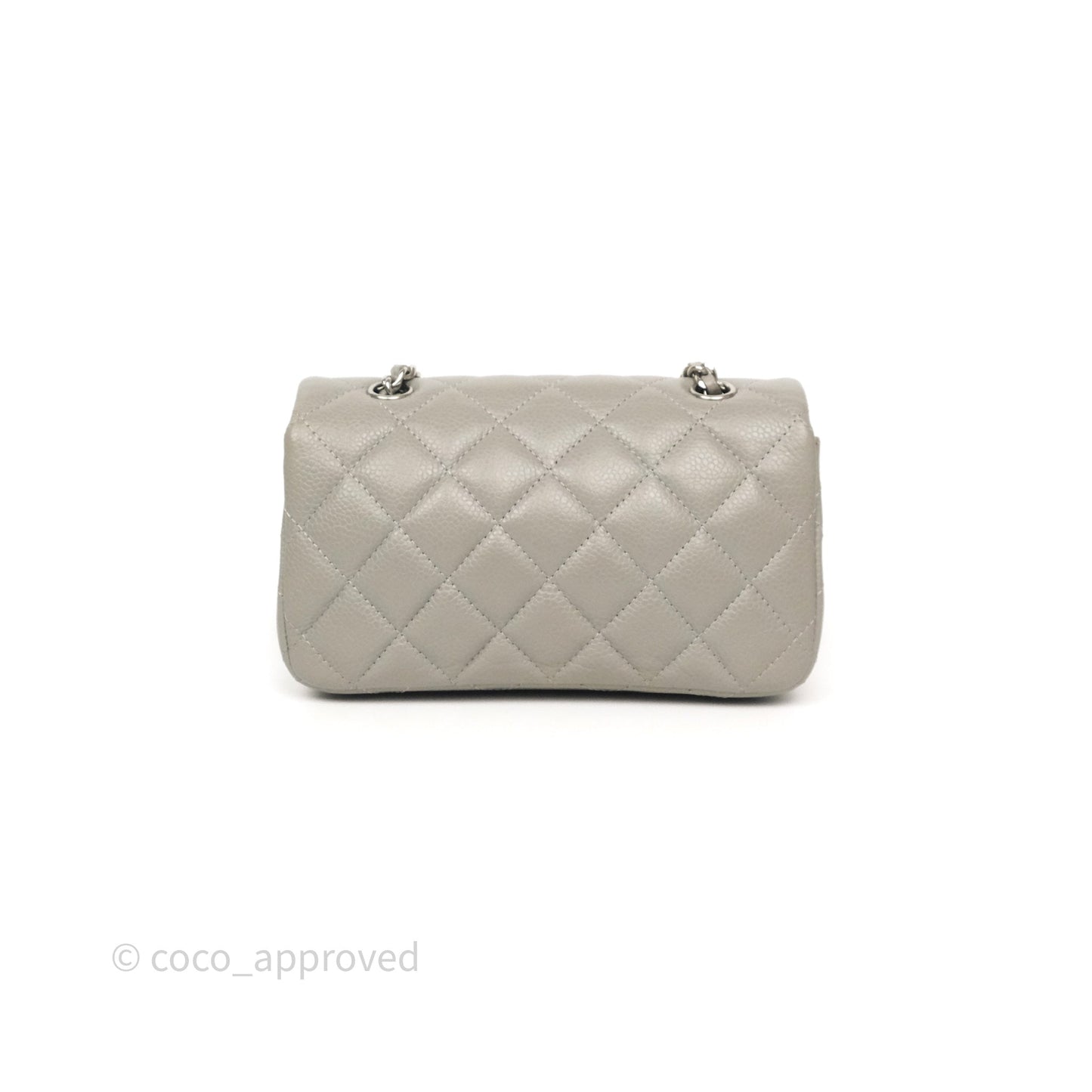 Chanel Extra Mini Rectangular Flap Quilted Light Grey Caviar Silver Hardware