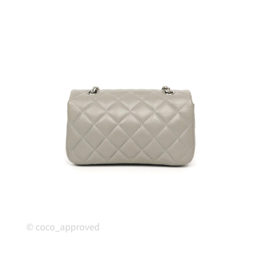 Chanel Extra Mini Rectangular Flap Quilted Light Grey Caviar Silver Hardware