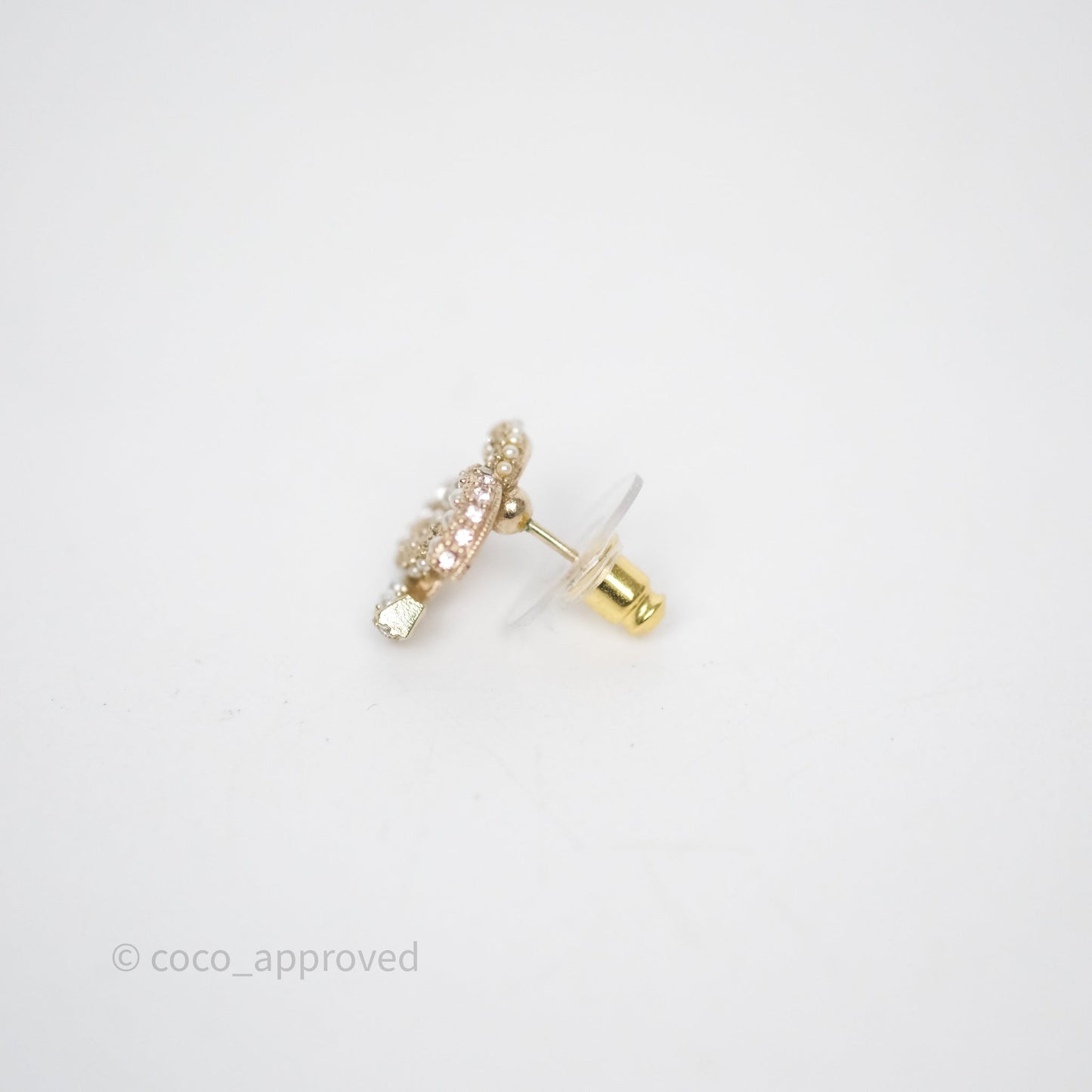 Chanel Crystal Pearl CC Earrings Gold Tone 22B
