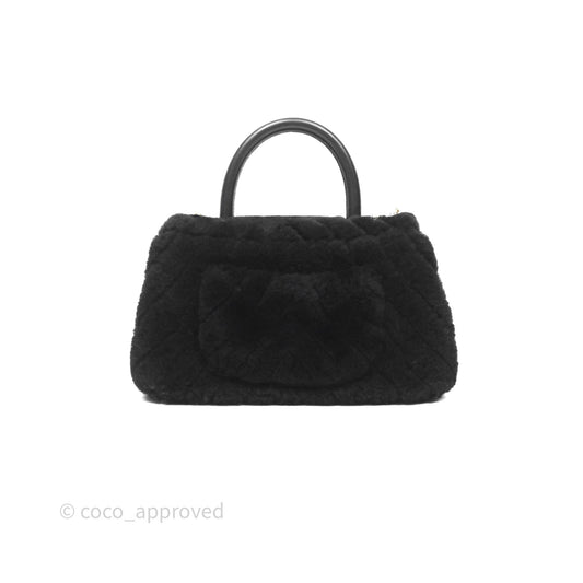 Chanel Small Coco Handle Shearling Black Gold Hardware