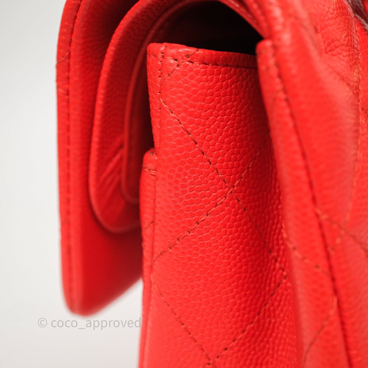 Chanel Small Classic Flap Quilted Red Orange Caviar Gold Hardware