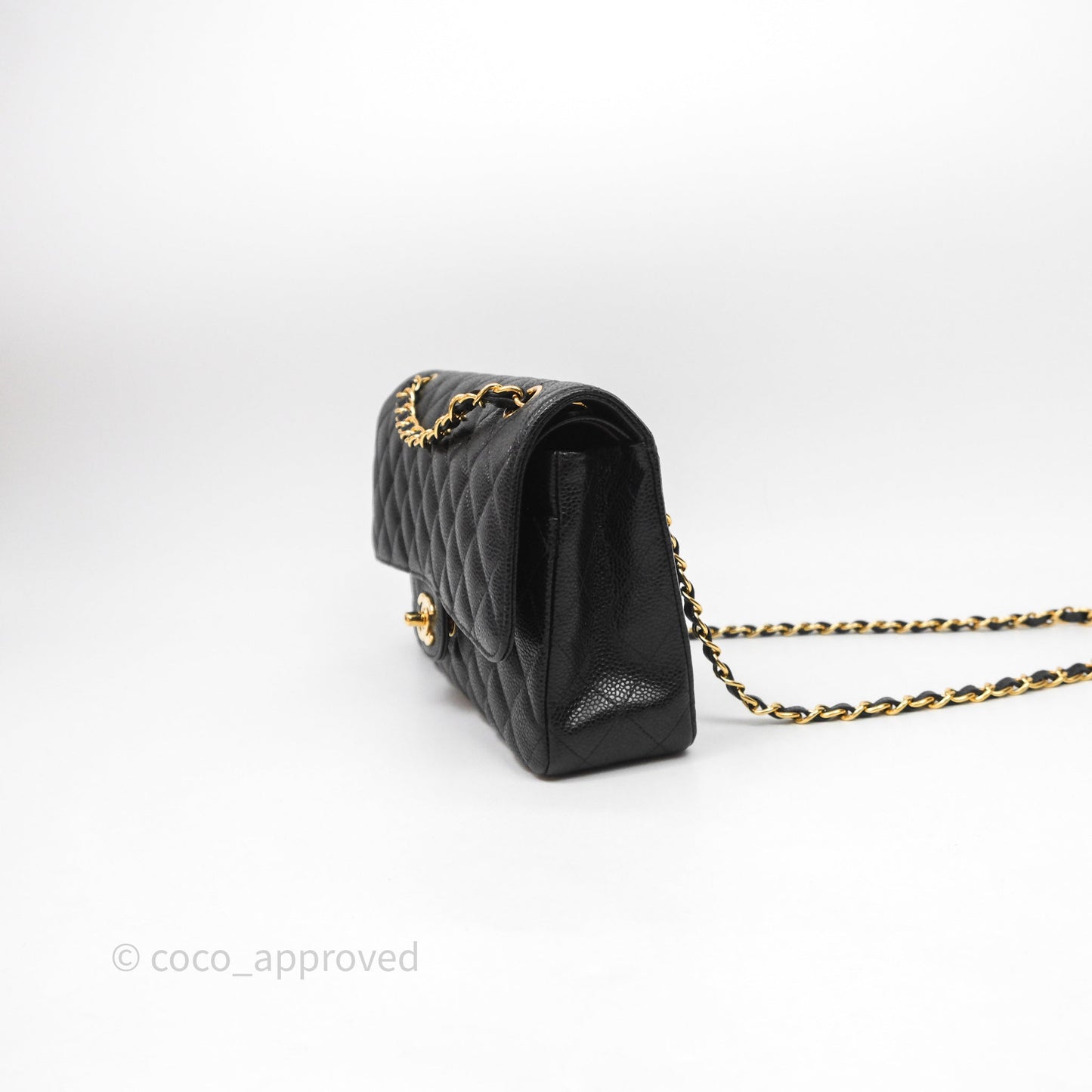 Chanel Classic M/L Medium Flap Quilted Black Caviar Gold Hardware