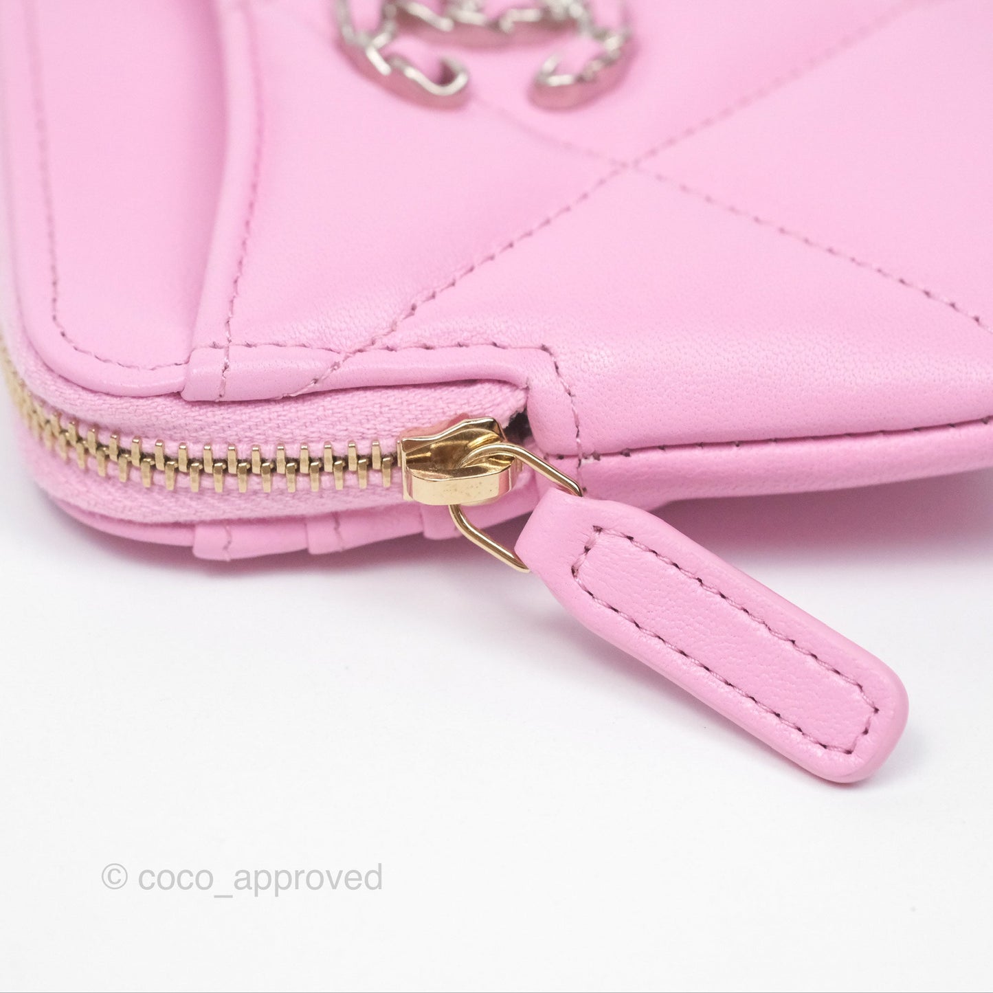 Chanel Quilted 19 Zip Card Holder Wallet Pink Lambskin