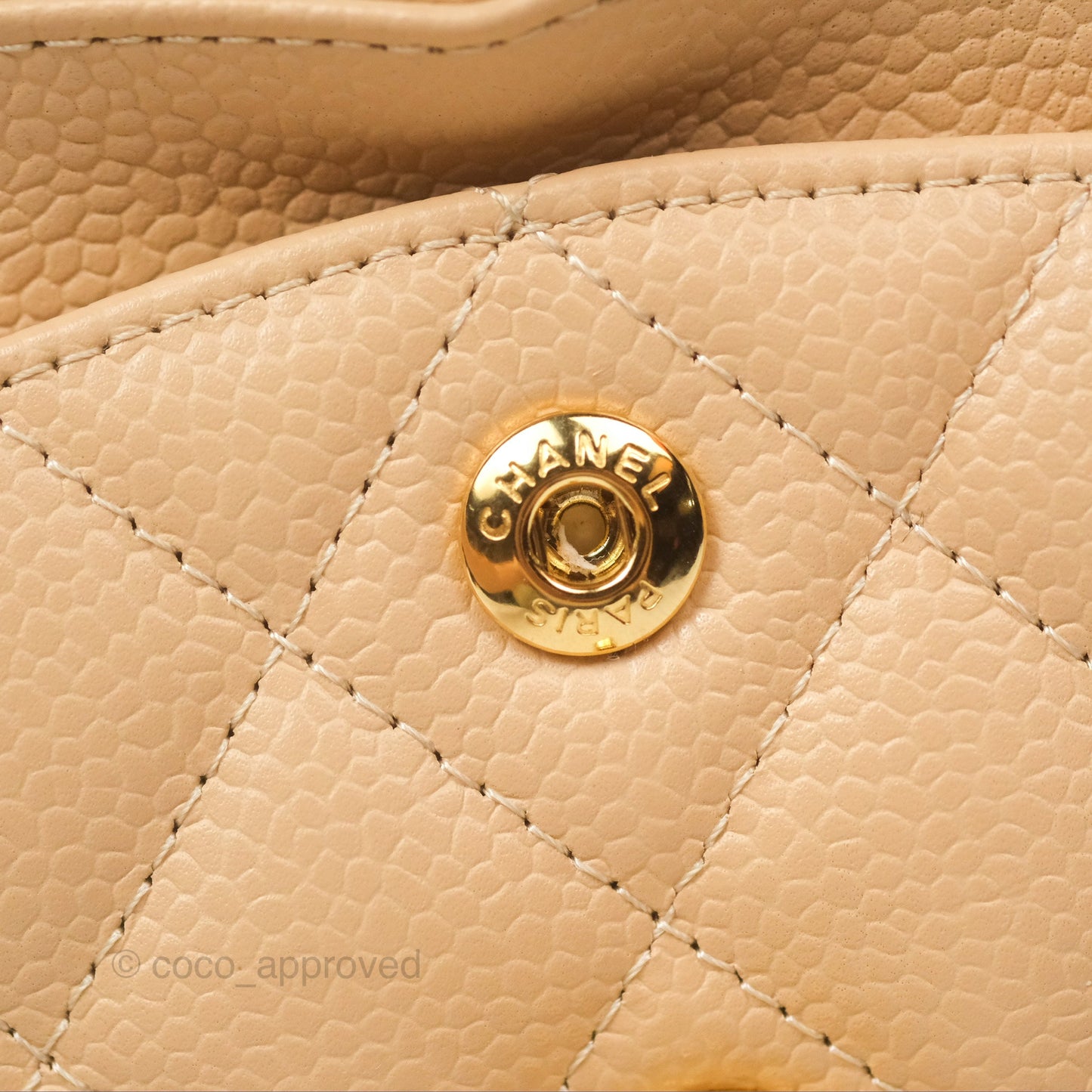 Chanel Classic Small S/M Quilted Flap Beige Caviar Gold Hardware