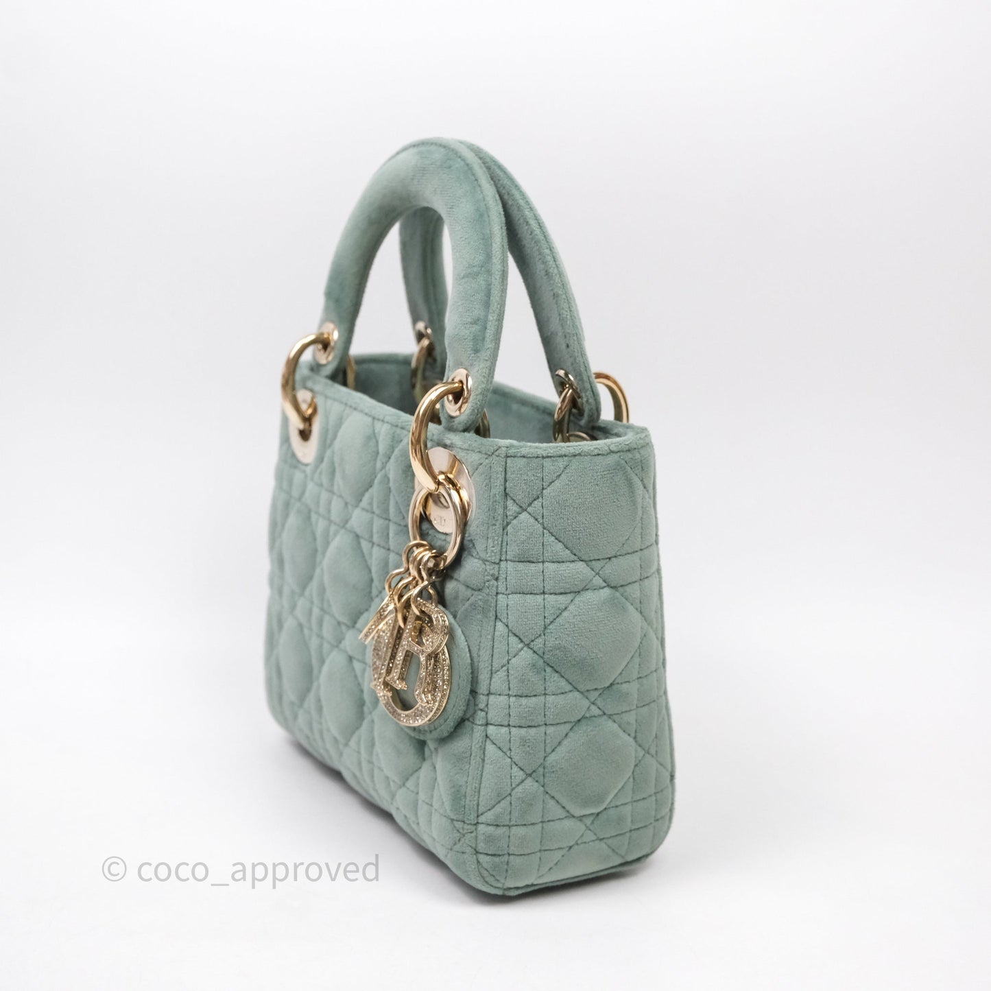 Christian Dior Mini Lady Dior Green Suede Cannage Gold Hardware